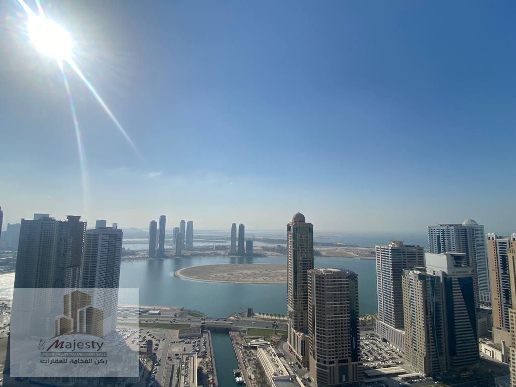 For lovers of height and beautiful views, an apartment is available in the Emirate of Sharjah, Al Majaz 3 area, with a distinctive view of Al Qasba Ca