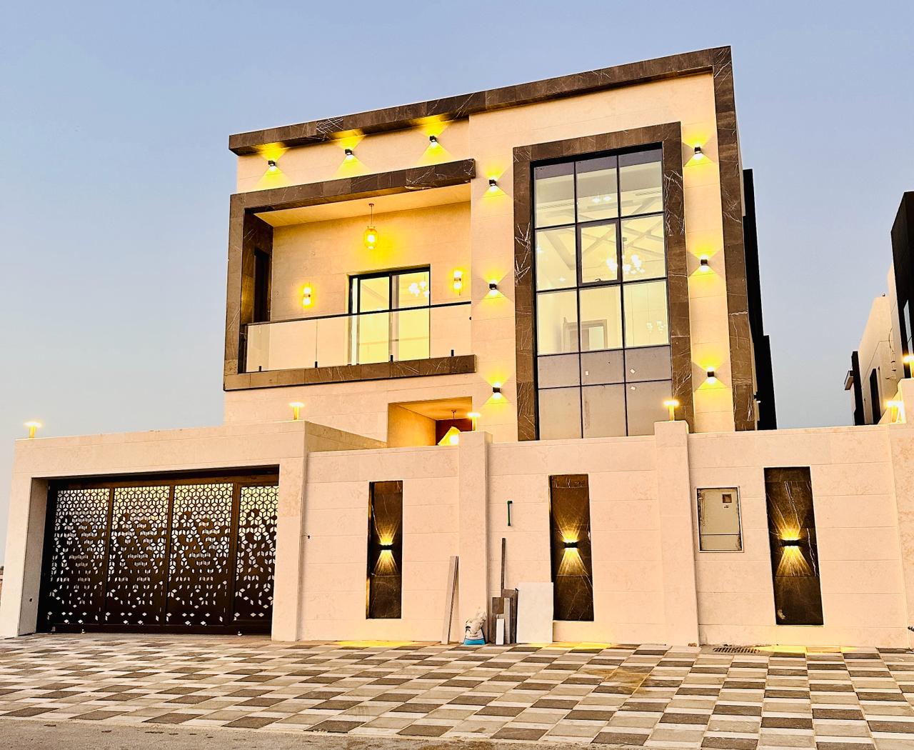 Two-storey villa for rent in Ajman, Al-Yasmine area, a new European design, the first resident with air conditioners, consisting of 5 master bedrooms, a council, a lounge and a maid's room, close to all services, easy to get out to Sheikh Mohammed bin Zay
