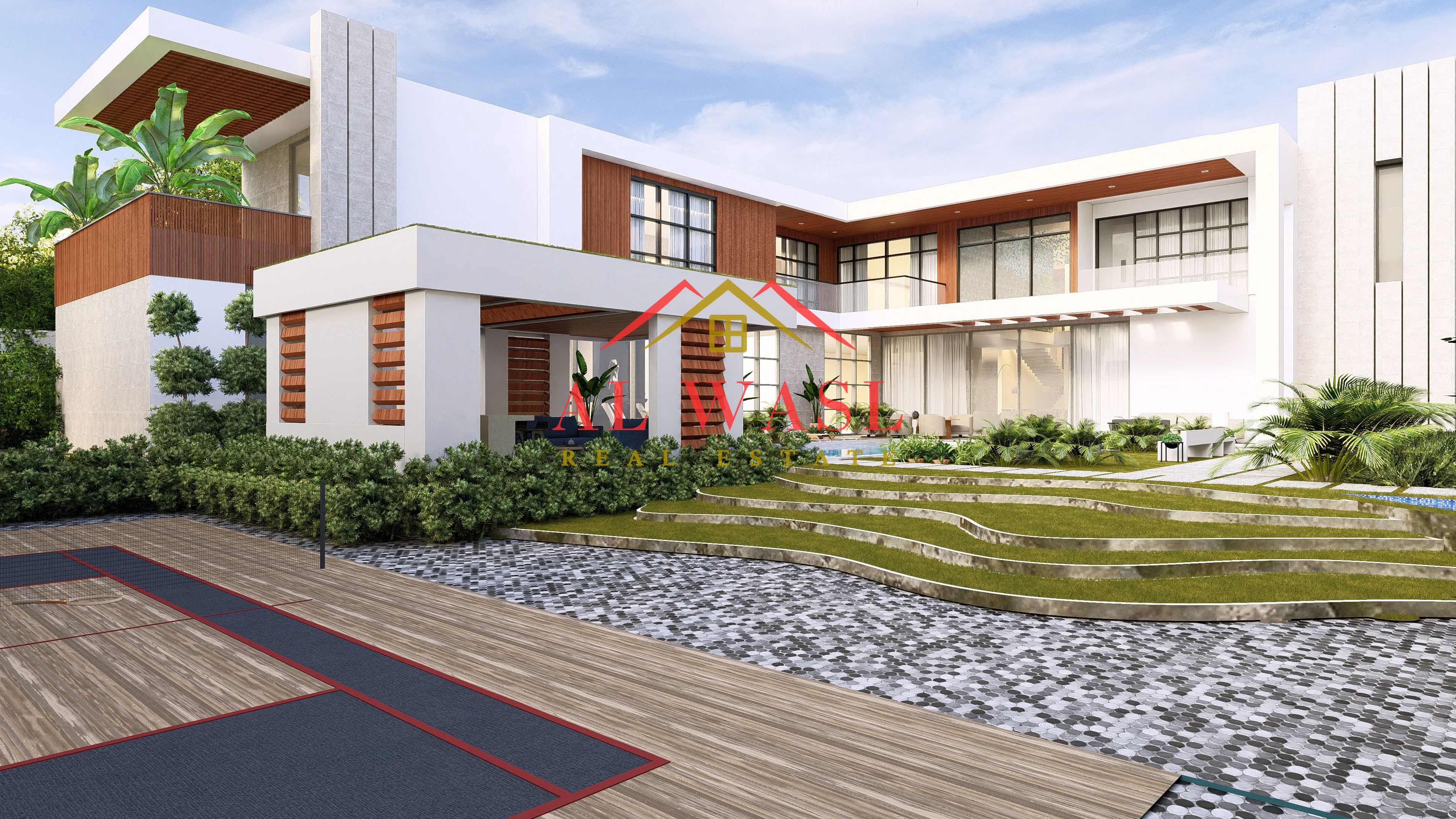 For sale, a luxury villa in Sharjah, Al Hoshi area super deluxe finishing The villa is under construction