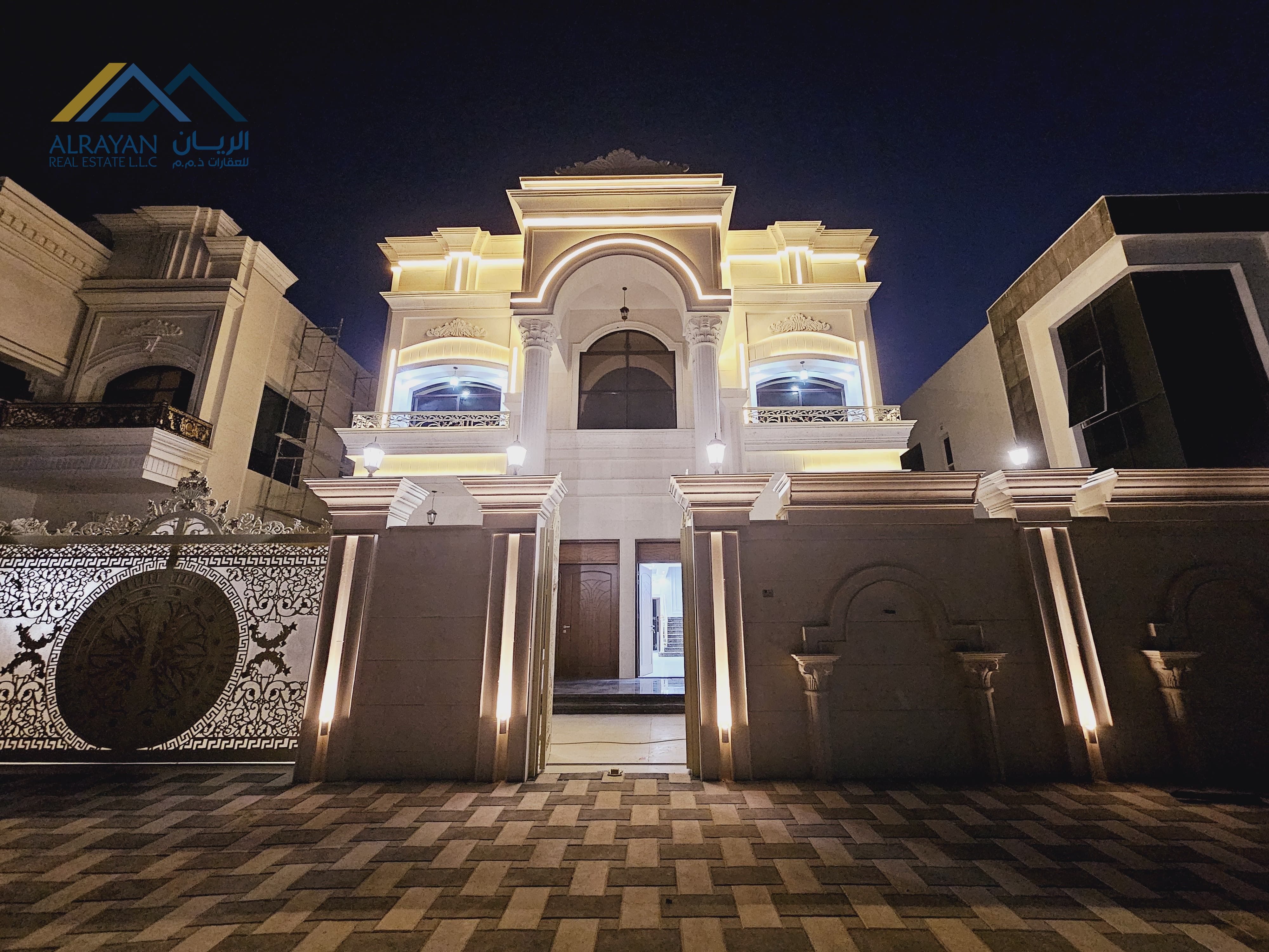 The address of luxury and beauty of details, a large house, super deluxe personal finishing, directly from the owner, close to Mohammed bin Zayed Stre