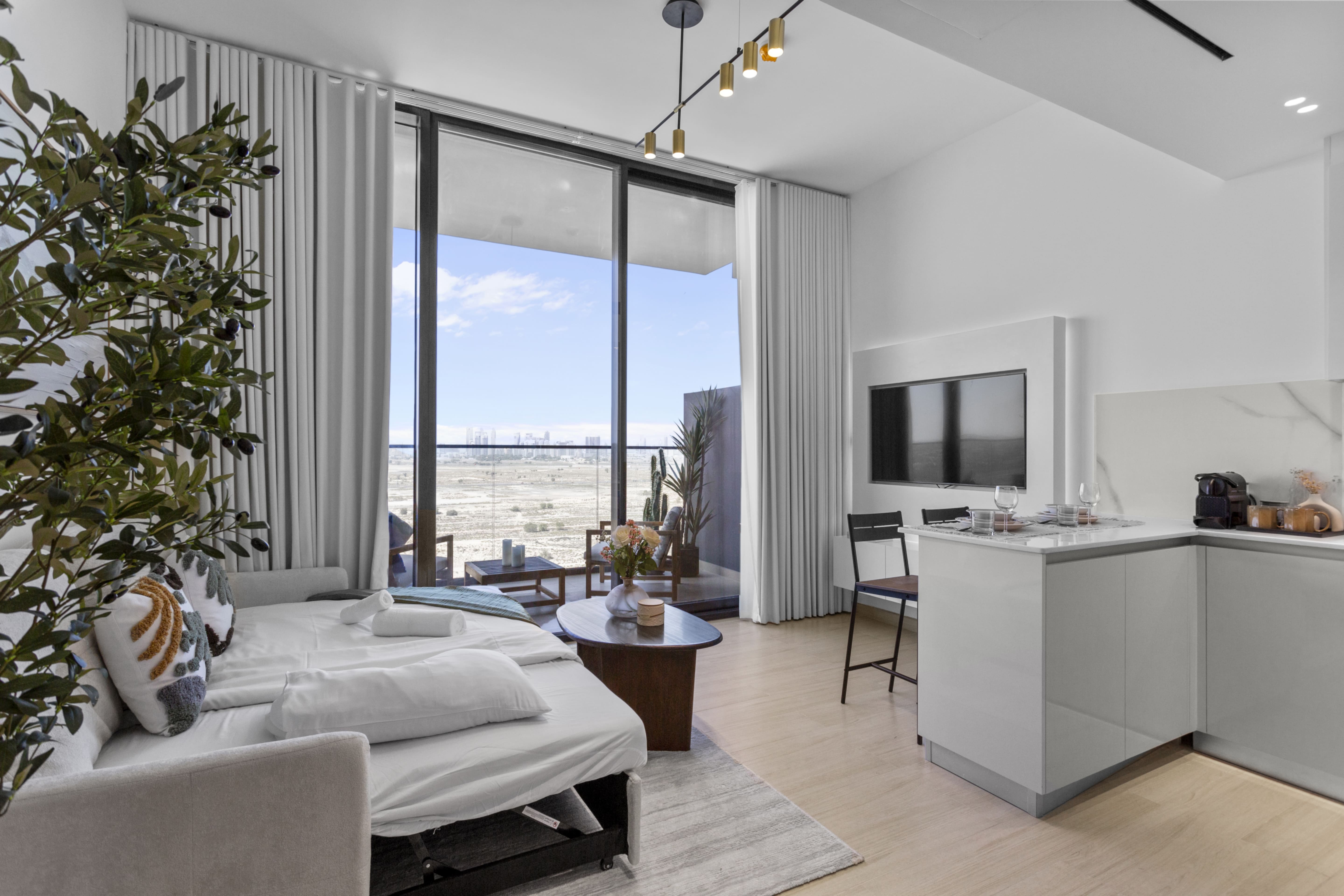 Family-Friendly 1BR | Binghatti Corner JVC | Sofa Bed & Balcony | All Bills Included