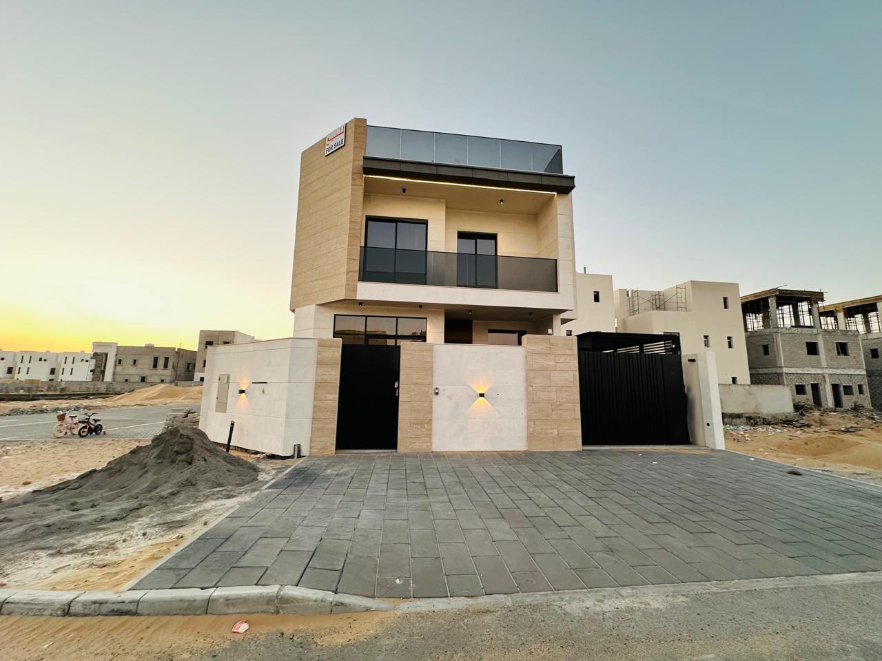 For sale, a 6-room super deluxe corner villa, ground floor and 2 for sale in Al Bahia, Ajman, freehold + fully installed central air conditioning