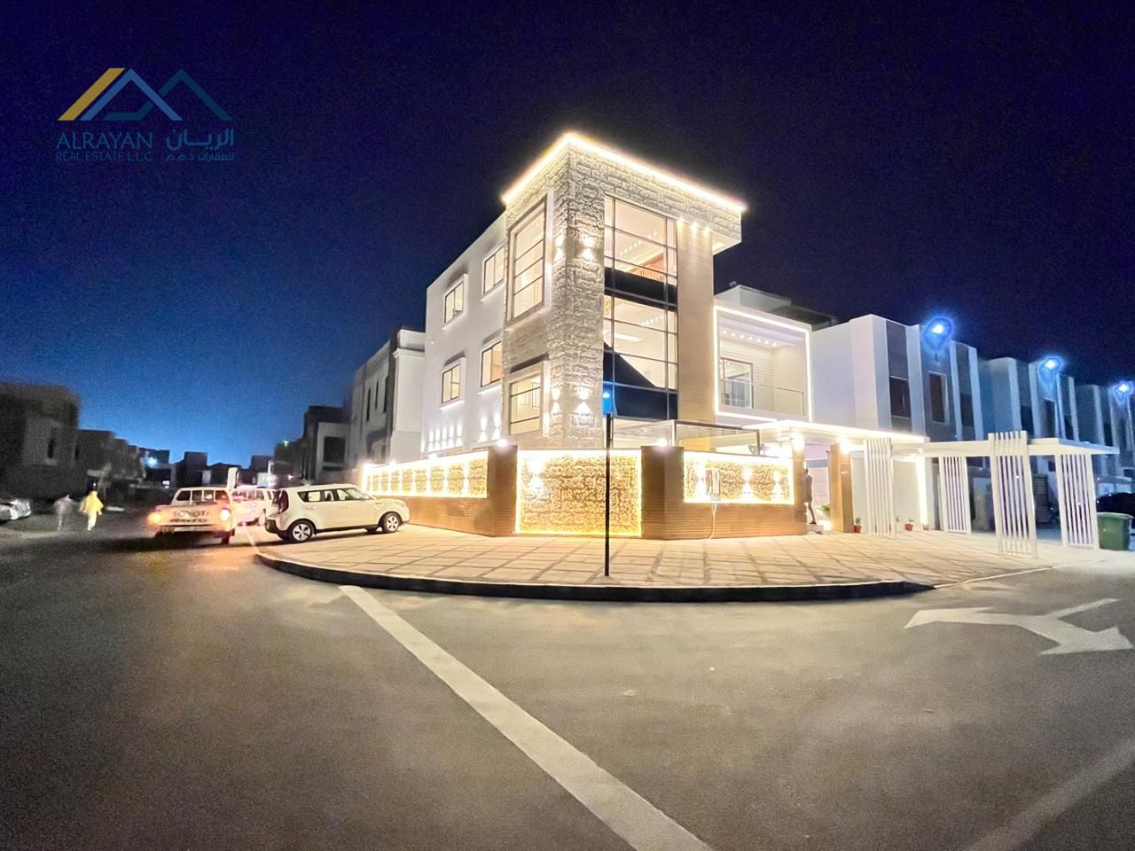 For sale, a three-storey villa, corner of two streets, a distinctive swimming pool and a sitting area with a setback In the Emirate of Ajman, Al Yasm