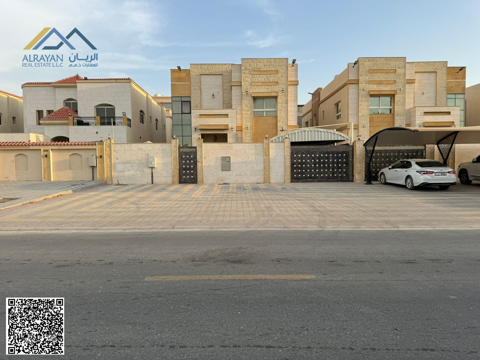 A distinctive villa for sale, stone facade for sale with electricity, water and air conditioning, an area of 5000 feet in the Emirate of Ajman,
