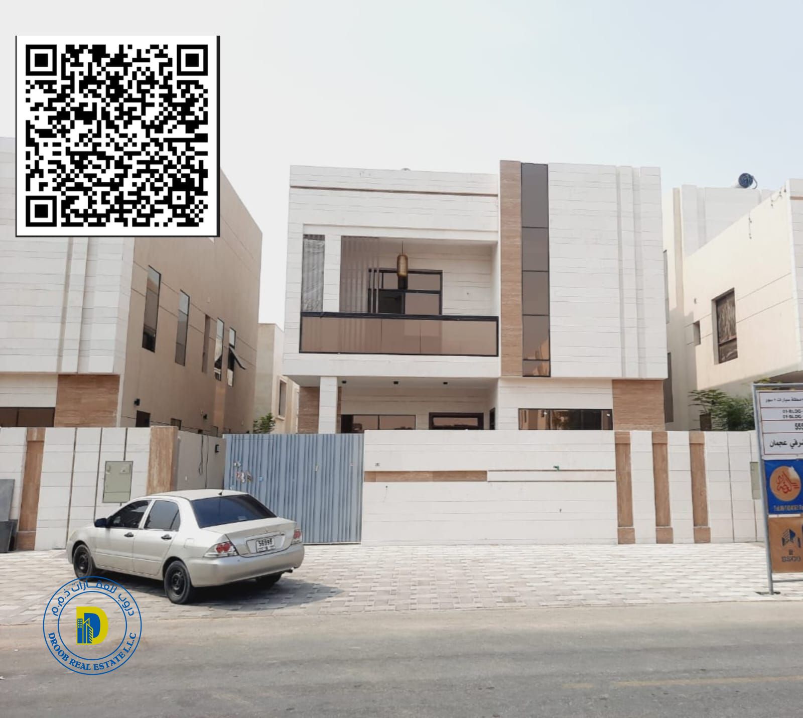 For sale, modern villa, European design, 6 rooms and roof in Jasmine, Ajman, bank financing and freehold ownership for all nationalities