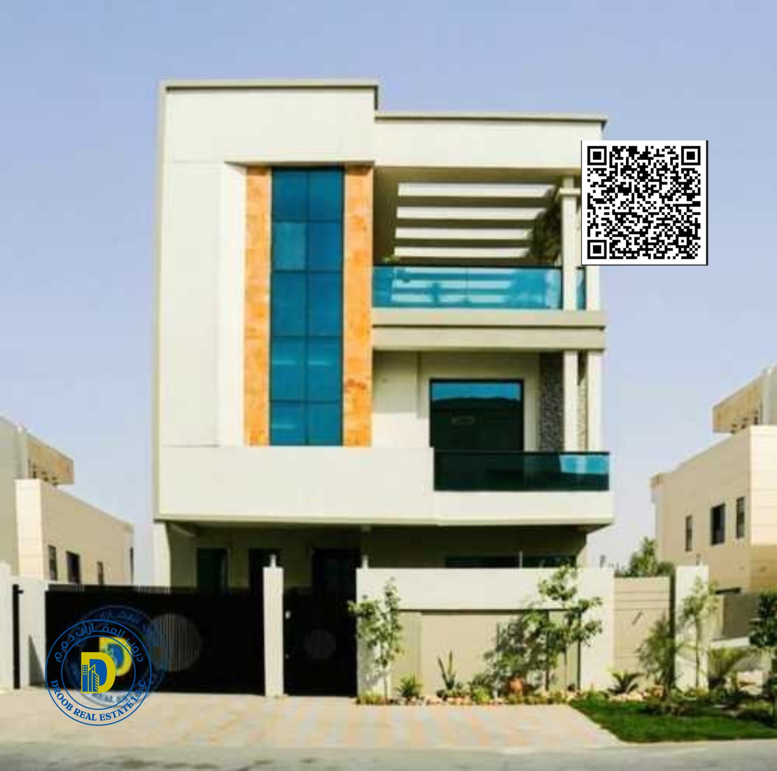 Modern 3-storey villa with elevator for sale in Al-Amerah area, 100% bank financing. The price includes registration fees and air conditioning.