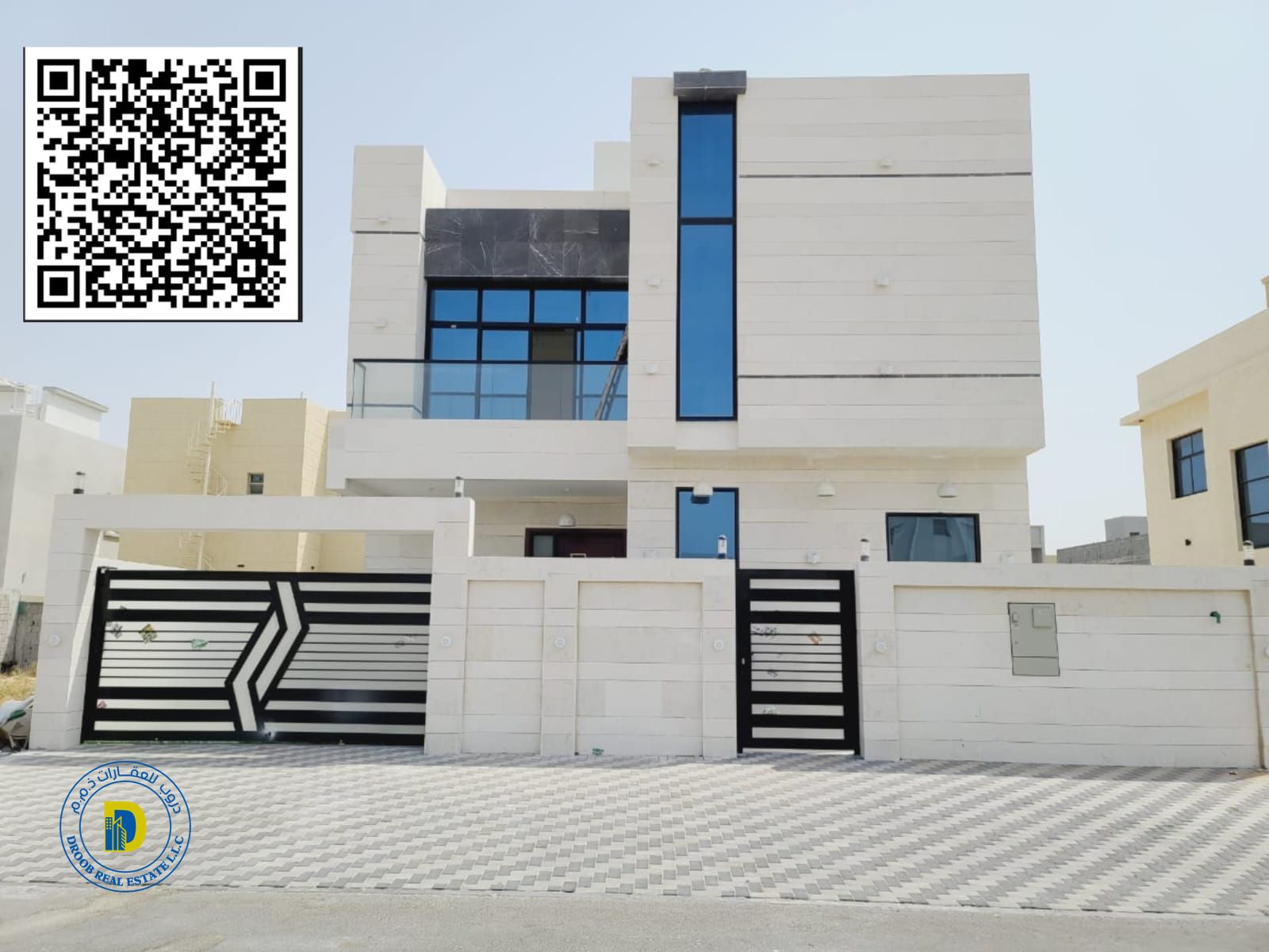 For sale in Al Zahya area, Ajman, a luxurious villa with modern finishing, 5 rooms and a roof, at a very special price