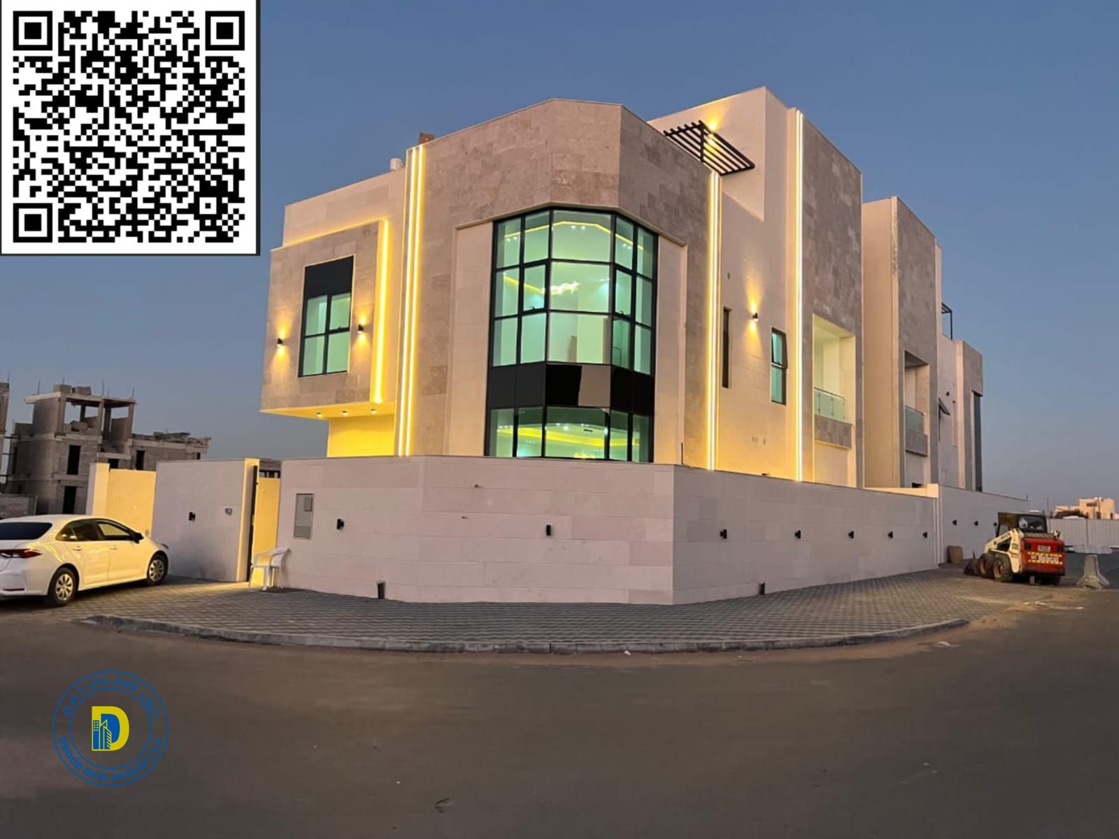 Luxury villa on the corner of two streets for sale in Al Zahya area, 6 rooms with a roof, price includes registration fees