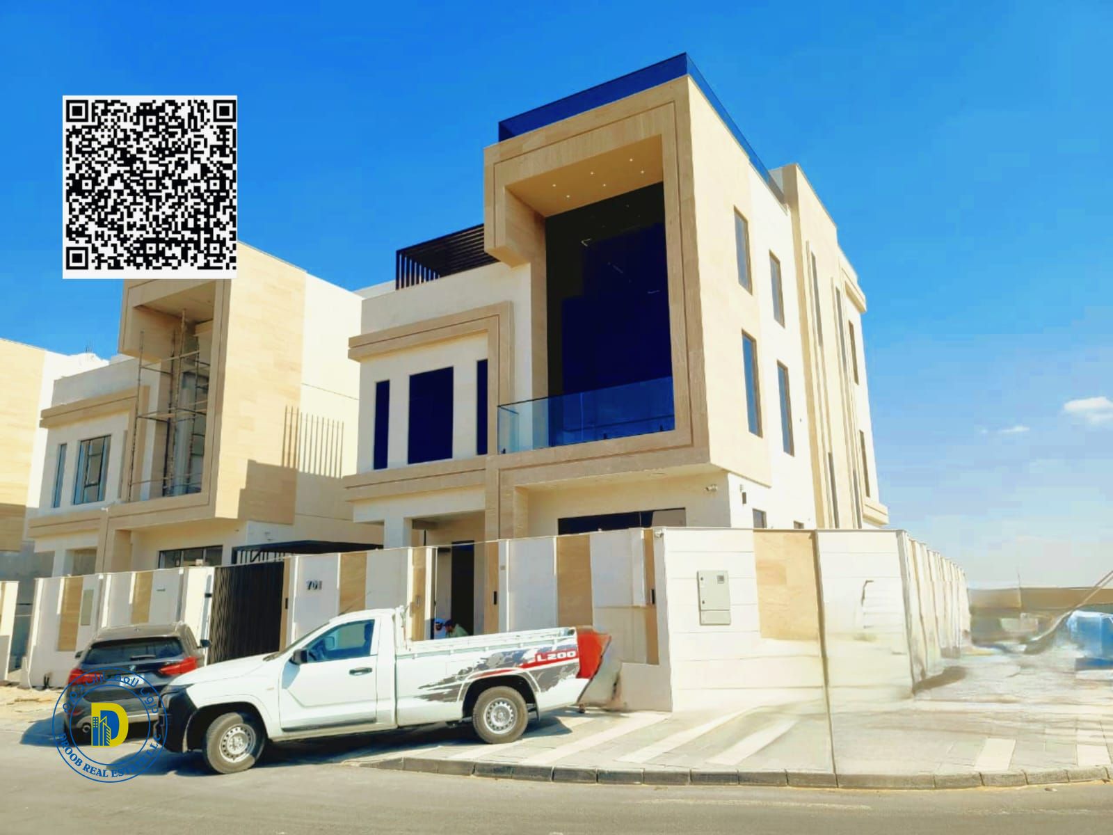 Modern villa with 5BR, with a pool and a roof, including water, electricity, AC and reg fees, ALBahia,super deluxe finishing, freehold, bank financing