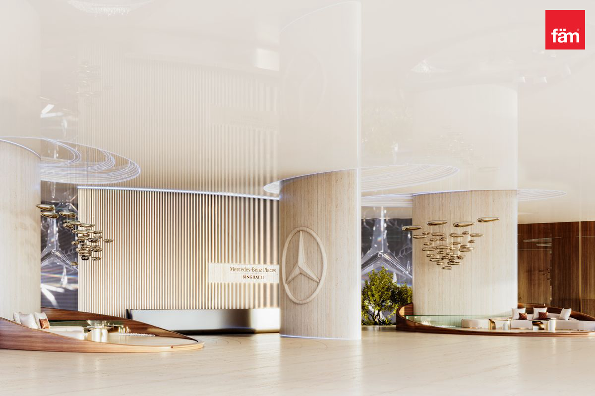 Mercedes Benz with Canal and Burj Khalifa view