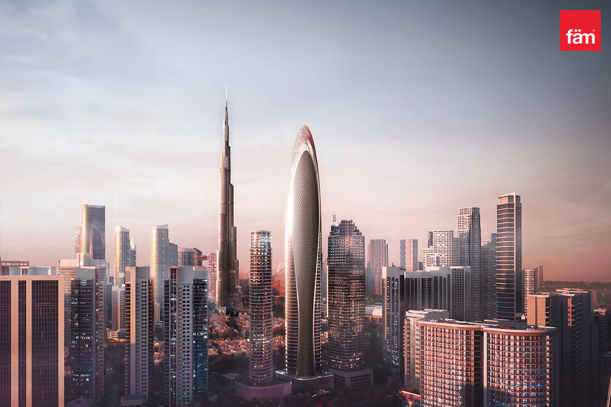 Mercedes Benz with Canal and Burj Khalifa view