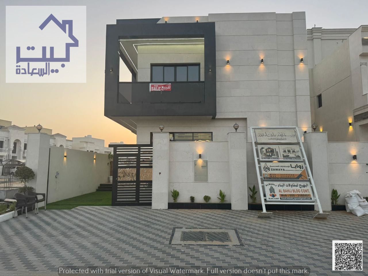 Modern villa for sale in Al Amerah Garden, ground floor, first floor, and wall with a swimming pool, strategic location and close to all services, eas
