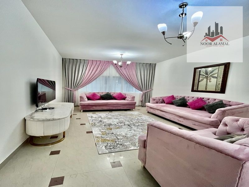 Sharjah Al Taawun, first inhabitant, two rooms, a hall, a kitchen, two bathrooms, and a balcony with a direct sea view. The price is 5,800, including