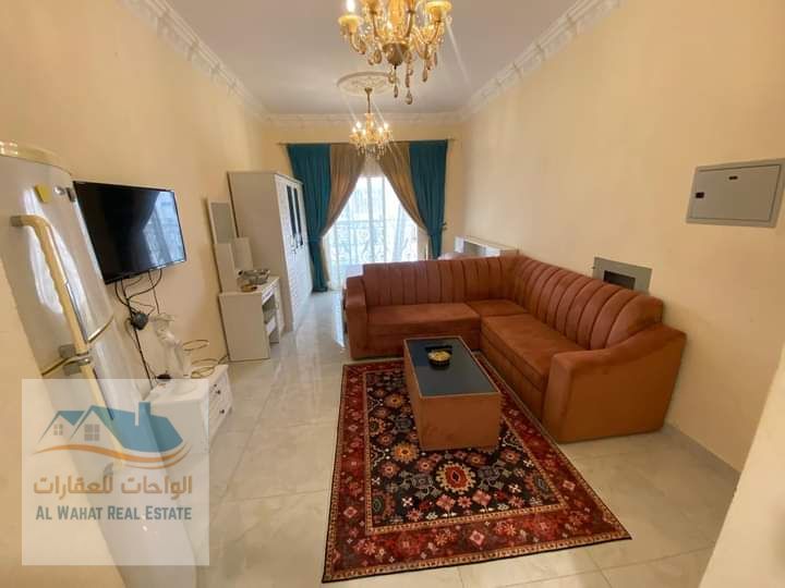 For monthly rent, a furnished studio with a balcony in Al-Jarf 2, near Al-Aqsa School