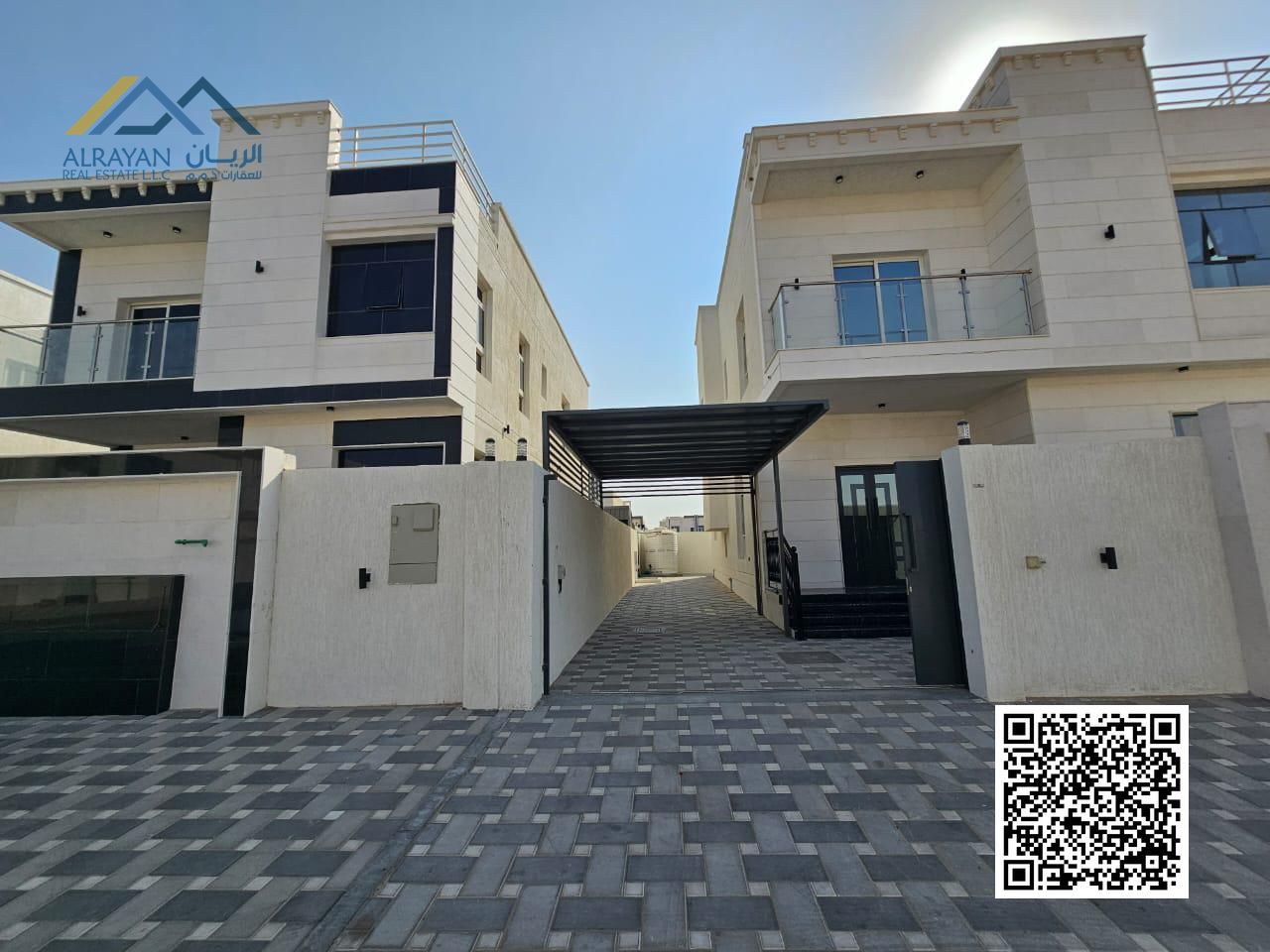 Opposite Azha Al Amerah community, a new luxurious villa for sale with air conditioning, electricity and water, freehold for all nationalities