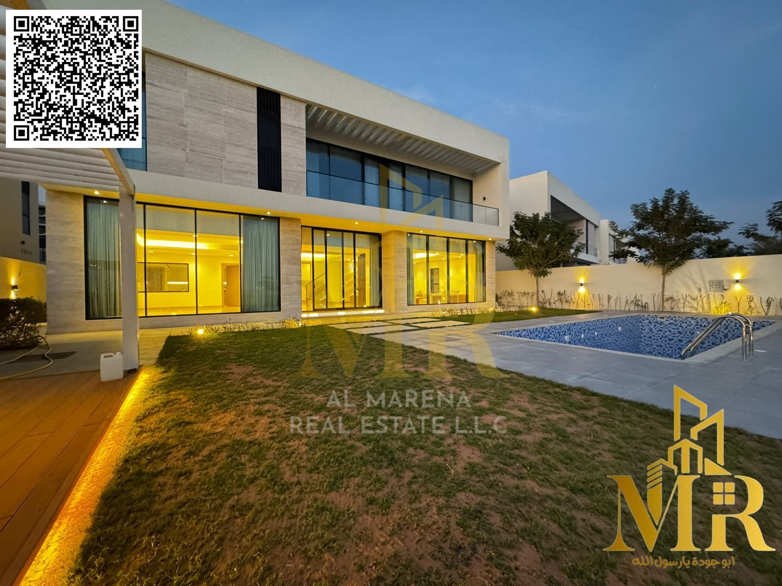 In Al-Zawraa, on an area of ten thousand feet, including electricity, water, and furniture, with a lake view and a private pool