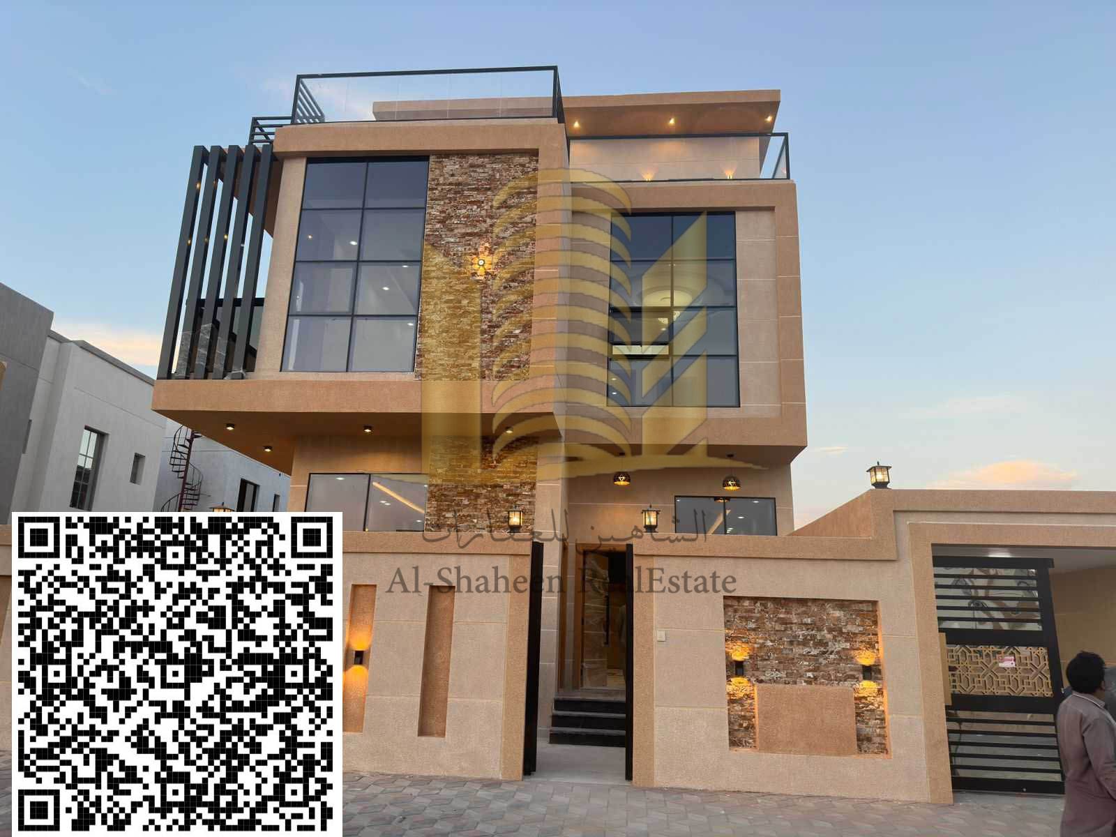 For sale, a villa in the Al Zahya area, Ajman, on Sheikh Mohammed bin Zayed Street, consisting of 3 floors