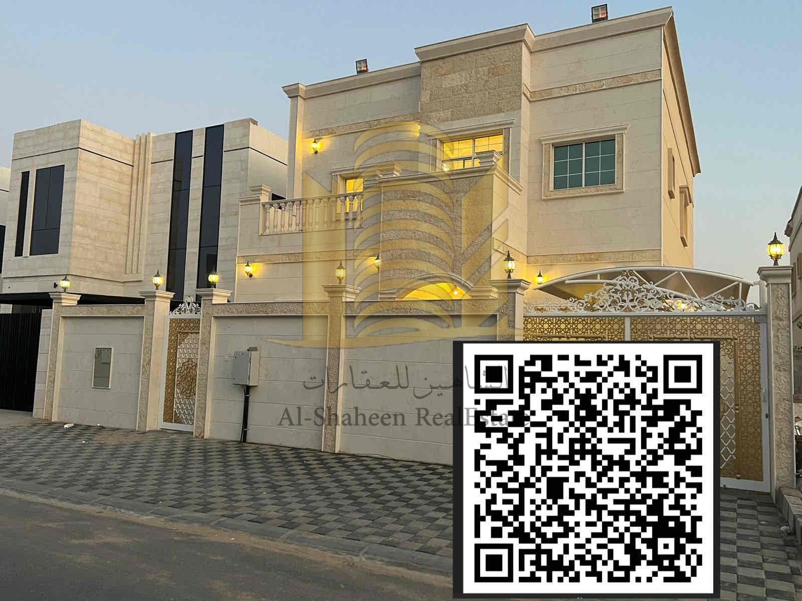 For sale in Ajman, a villa in Al-Zahia, four master bedrooms, a hall, a council, a kitchen and a maid's room. The land area is 3014 feet. The construction area is 2800 feet next to Al-Zahiya Mosque. Excellent location. The age of the villa is two years w