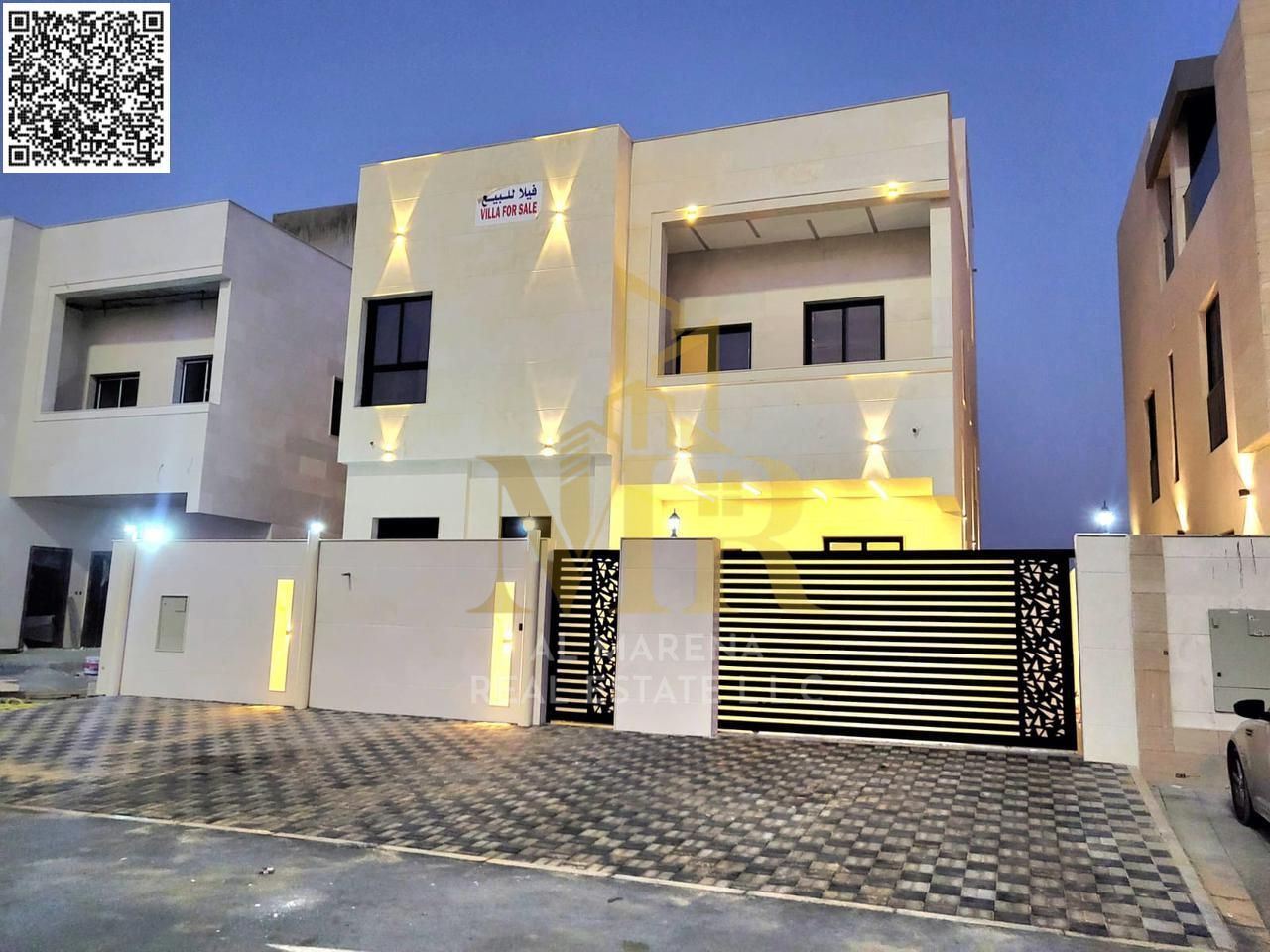 For Sale – Elegant Villa in Al Bahia, Ajman | 6 Master Bedrooms | Majlis | 2 Living Rooms | Main + Prep Kitchen | Rooftop | Full Stone Exterior | F