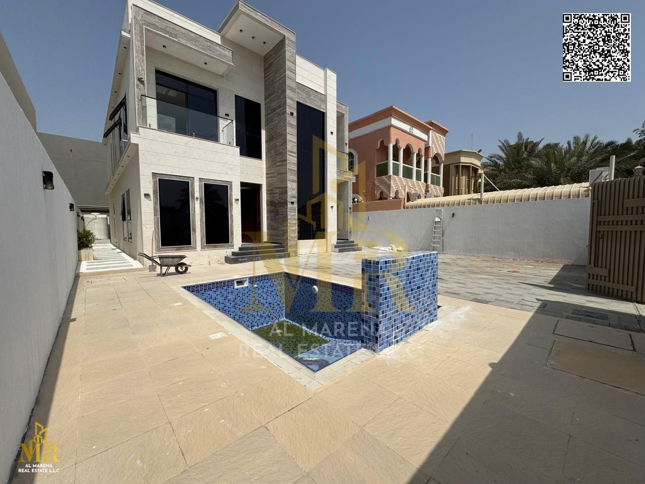 For sale - Luxury villa on Sheikh Ammar Street - Al Rawda 2, Ajman | Two floors | 5 master bedrooms | Majlis | 2 halls | Private pool | Spacious outdo