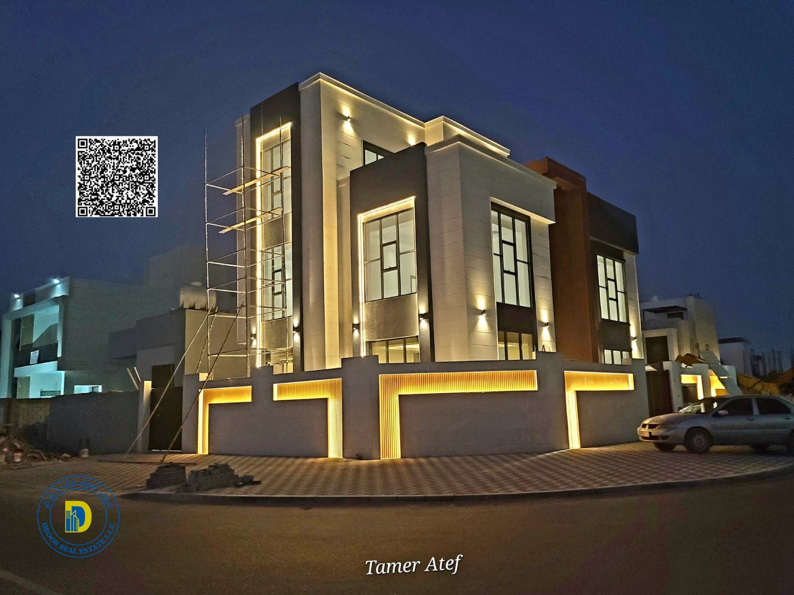 For sale, a 7-room corner villa with a roof in the Al Bahia area, Ajman, super deluxe finishing, freehold, bank financing