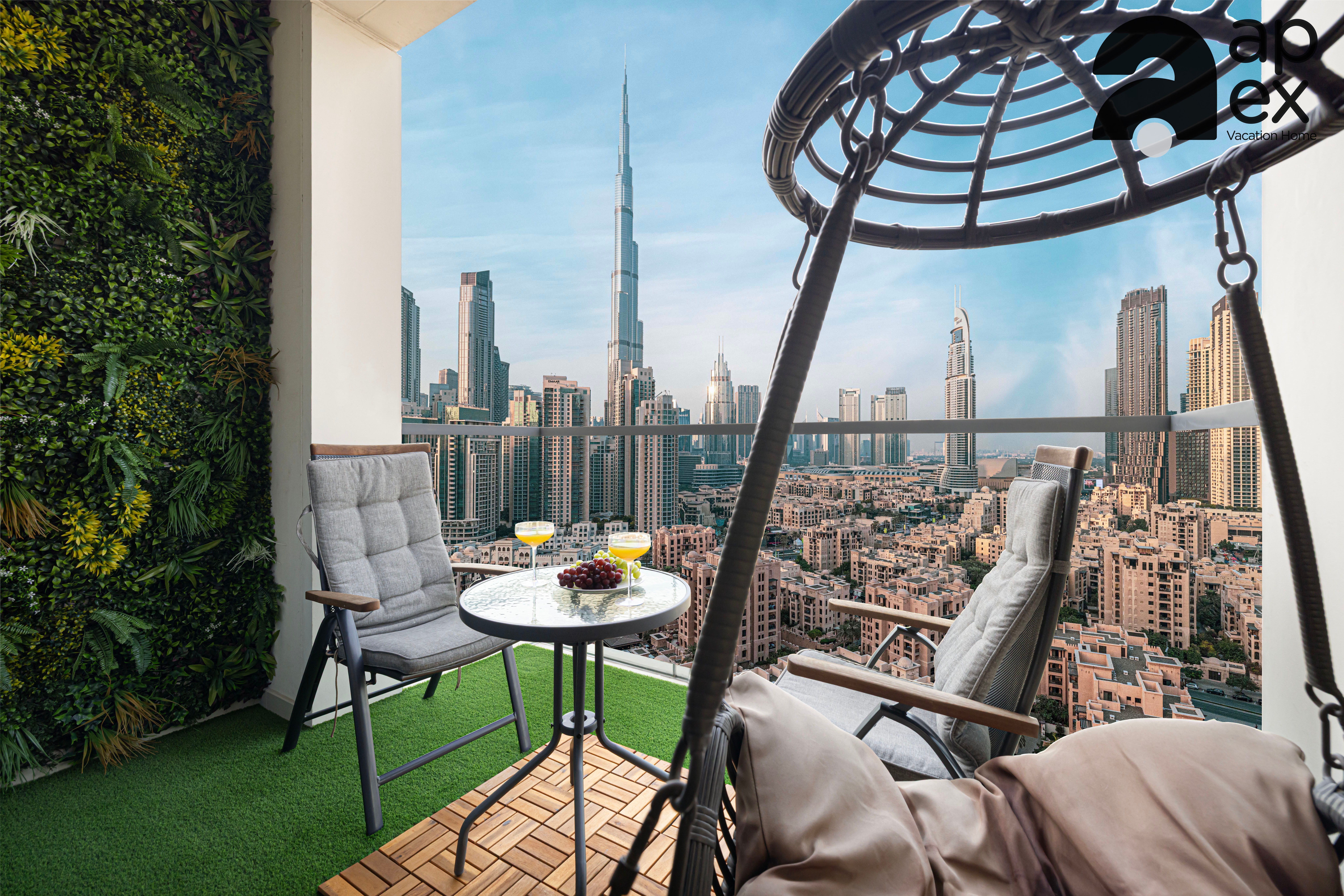 Luxury 2.5BR | Full Burj Khalifa View | High Floor | PS5 + Balcony Swing