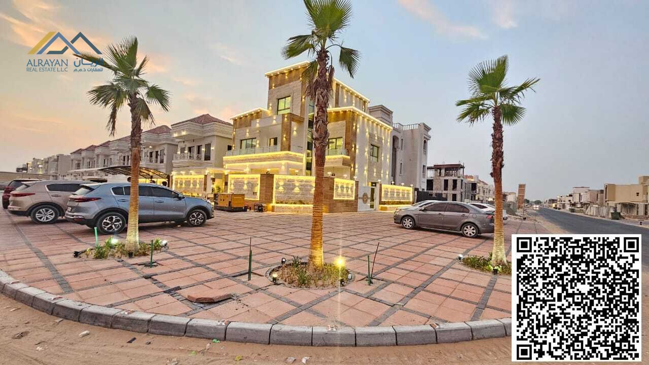 For sale, a corner villa, including registration and ownership fees, directly opposite the mosque, two floors and a stone-faced roof,