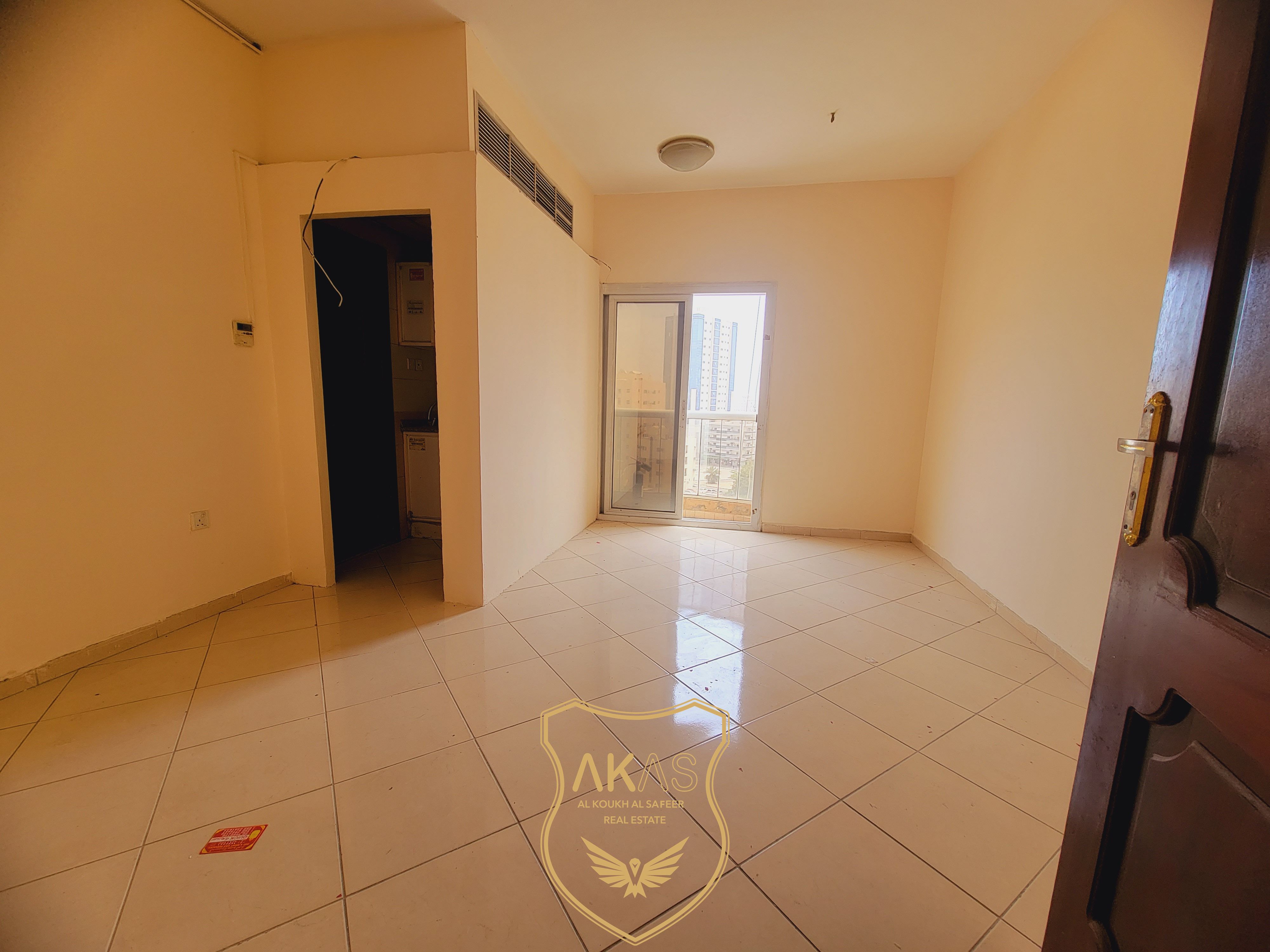 Spacious studio with balcony central ac& gas family building only 16k