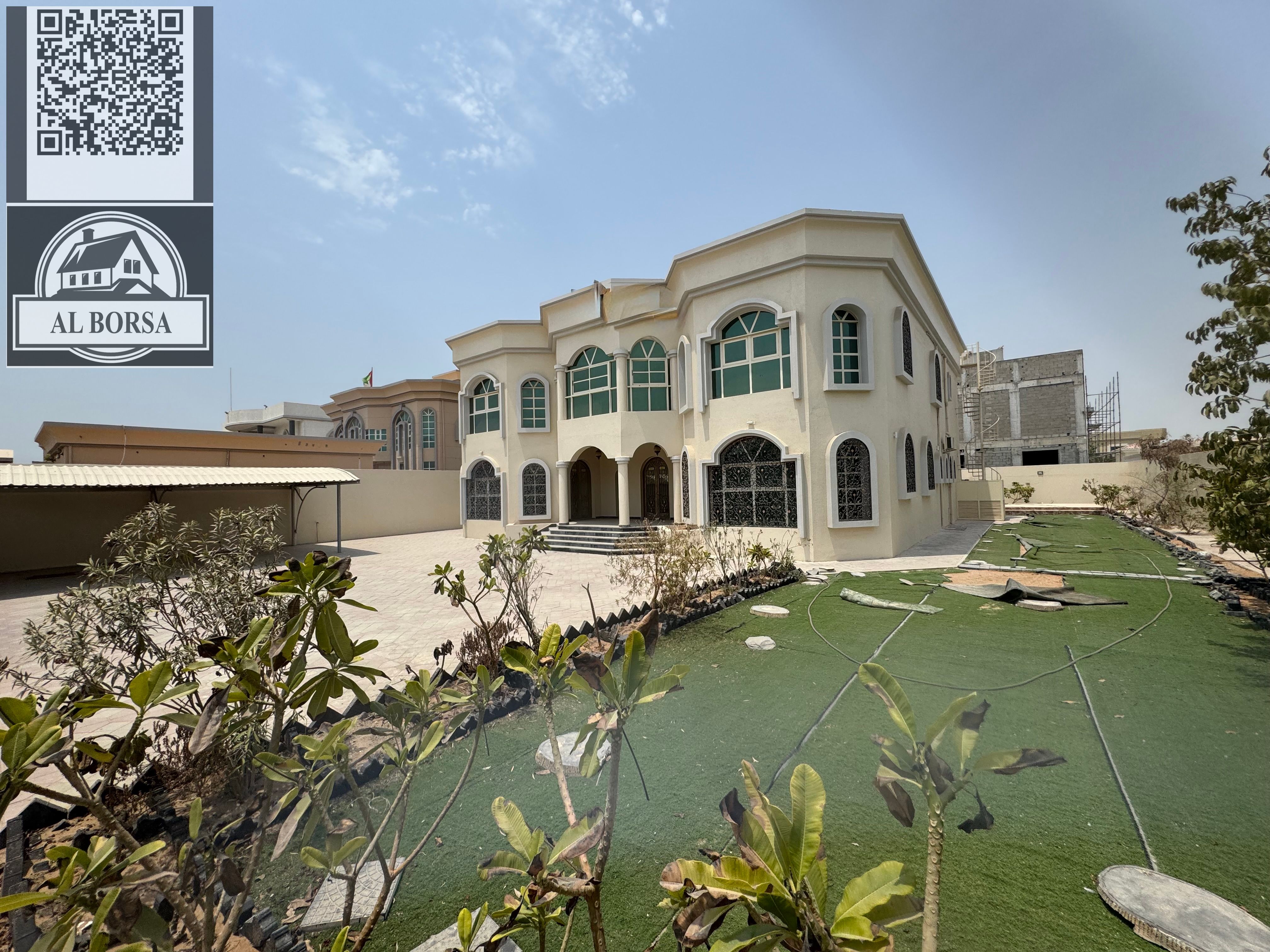 Two-story villa with a living room for rent, 10 rooms, Al Jurf 2, Ajman. Electricity provided by a local authority.