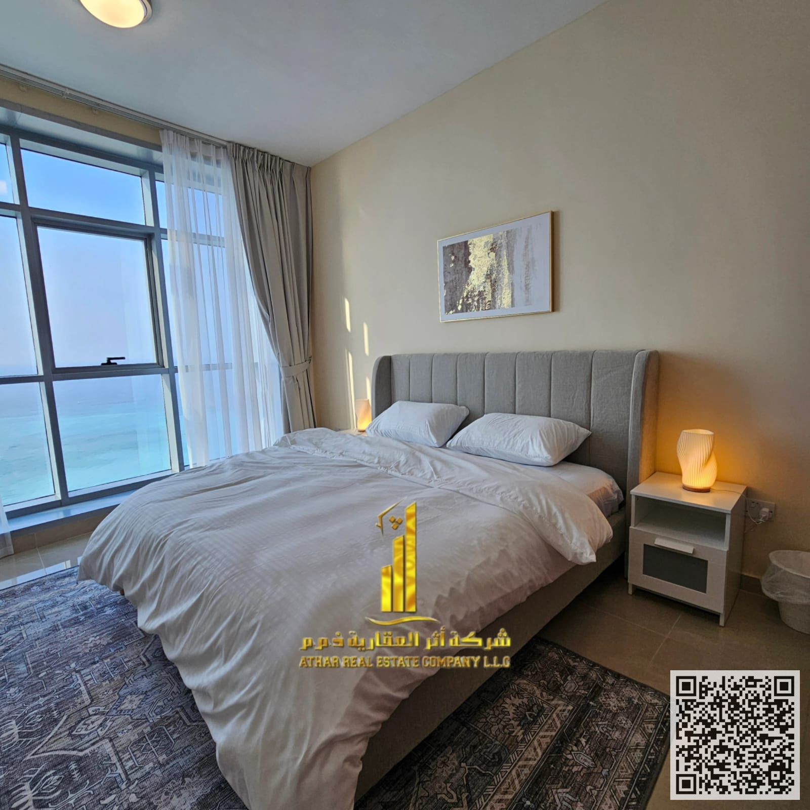 The most luxurious furnished apartment for rent in Ajman Corniche - two bedrooms, a hall, a gym, a swimming pool, and parking - a wonderful view