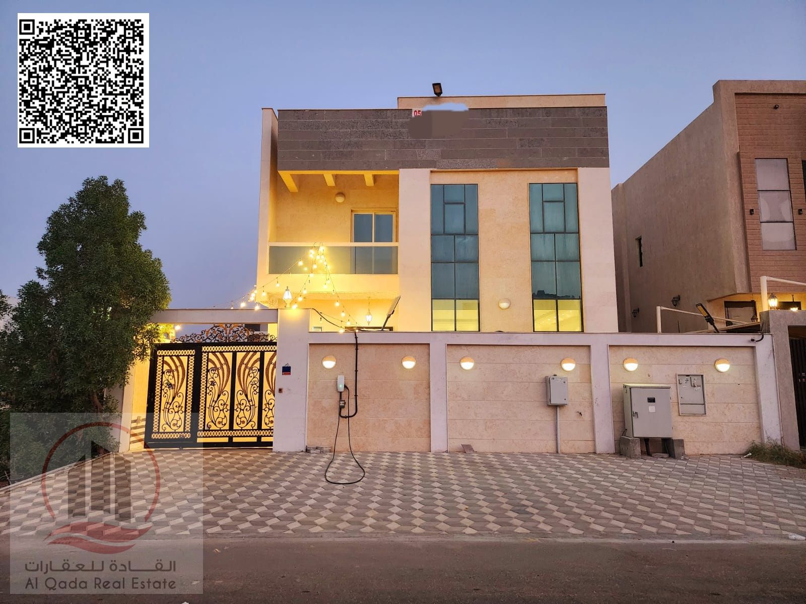 Villa for sale in Ajman, Al Zahya area. The villa includes electricity, water and air conditioning. It consists of (5 master bedrooms + a large counci