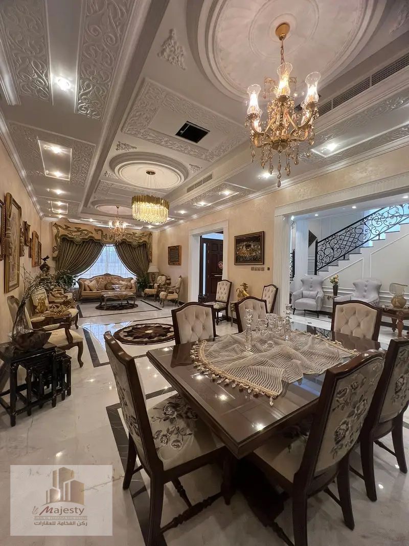 For sale: a freehold villa available for all nationalities in Tilal Al Sharjah City. Luxurious stone facade, 5 master bedrooms, two floors + basement.