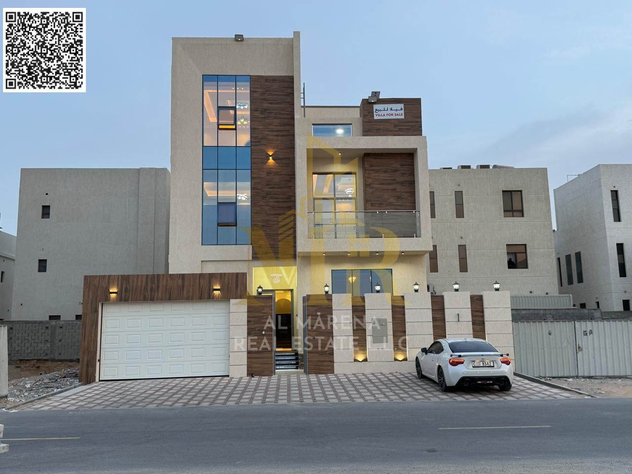 For Sale – Luxury Villa in Al Bahia – Ajman | 2 Floors + Roof | 6 Master Bedrooms | Majlis + 3 Living Halls | 3 Modern Kitchens | Maid’s Room | Roo