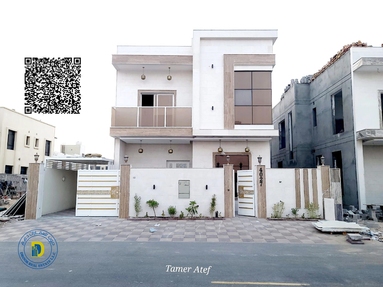 For sale, Al Zahia villa, 5 rooms, with electricity and water, super deluxe finishing, personal, bank financing, freehold