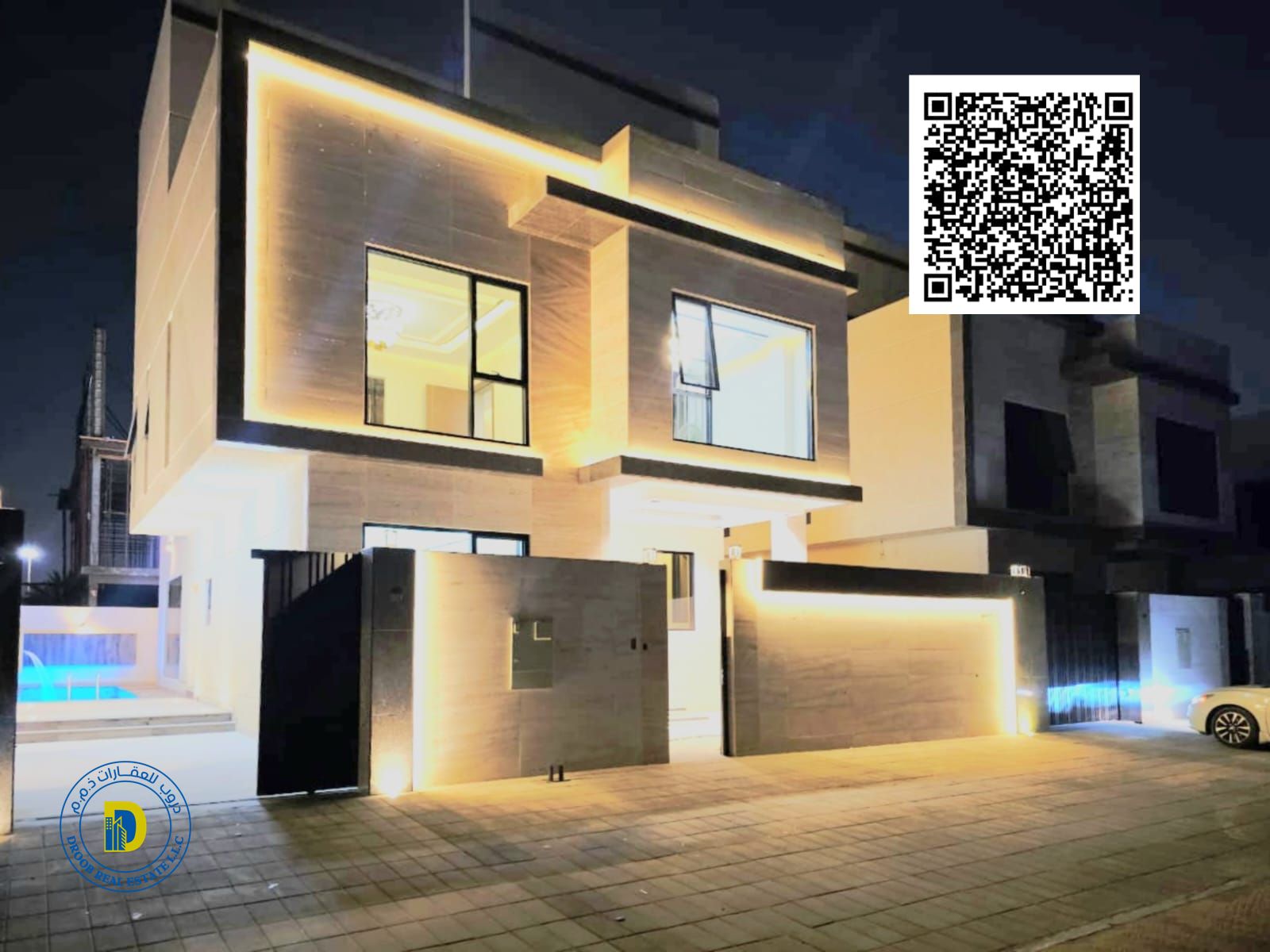 For sale, the price includes registration fees and central air conditioning. A modern villa with 6 rooms, a swimming pool and a roof.