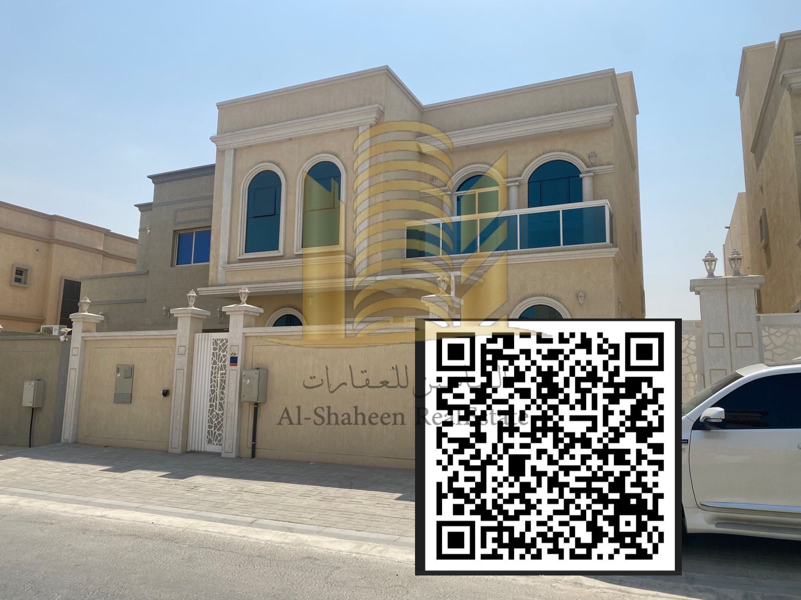 New two-storey villa for rent in Ajman The bright area Asphalt Street Consists of: 5 master rooms + council + hall Dressing + Indoor Preparatory Kitchen Large outdoor kitchen Maid room with bathroom A place for washing With air conditioners + dec