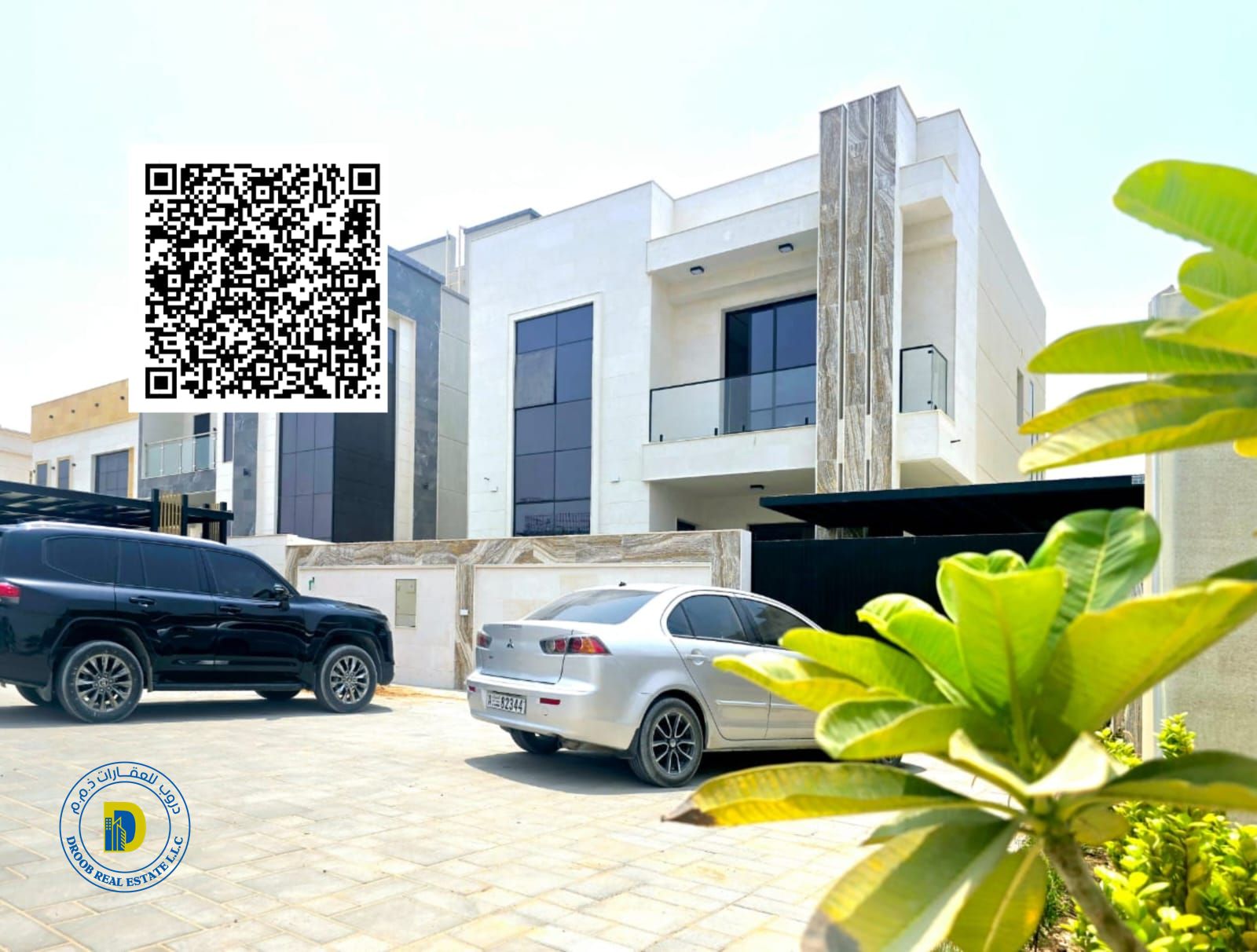 For sale in Al Zahya area, a villa on a main street, 5 rooms and an indoor sitting room, modern finishing