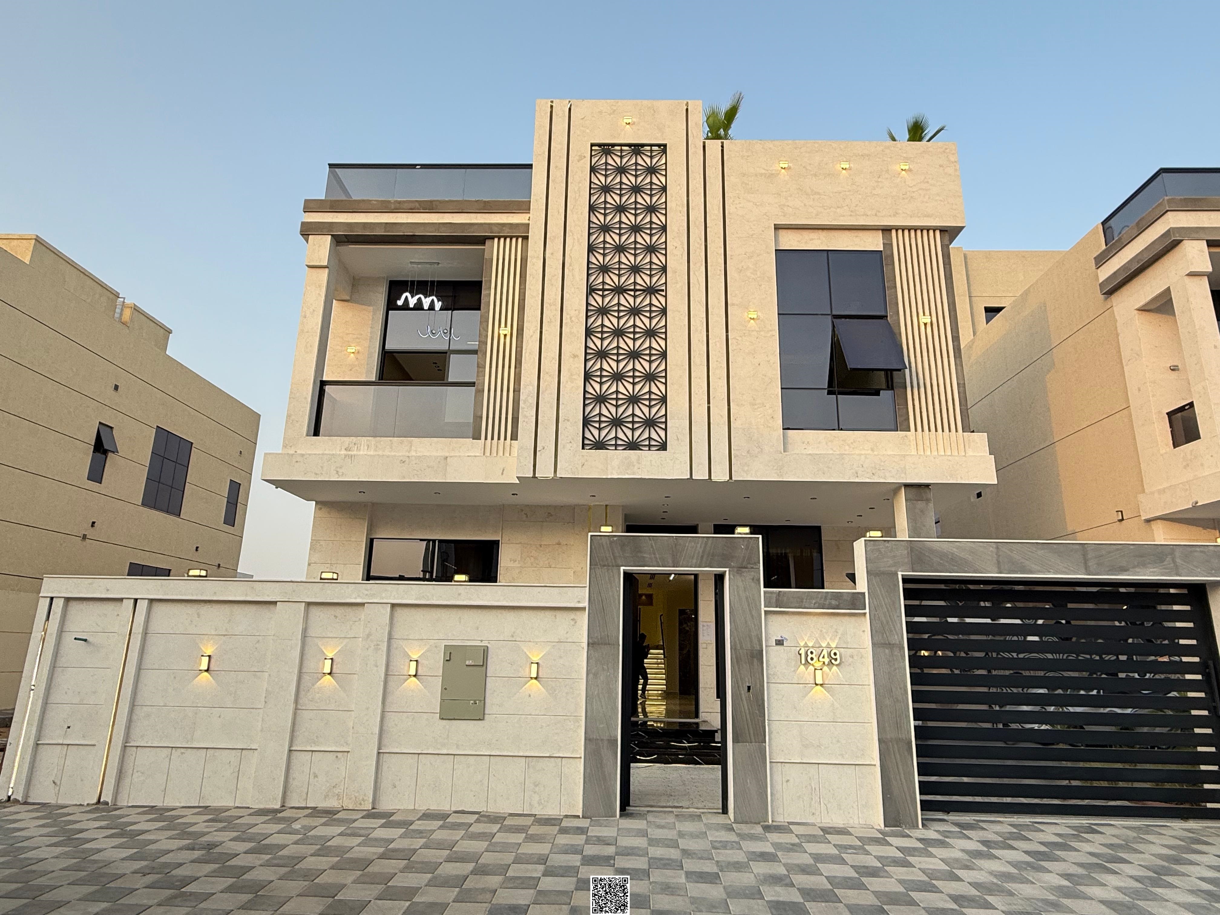 Luxury villa for sale in Al Zahia, Ajman, prime location, two floors and a roof with an elevator | Registration fees included