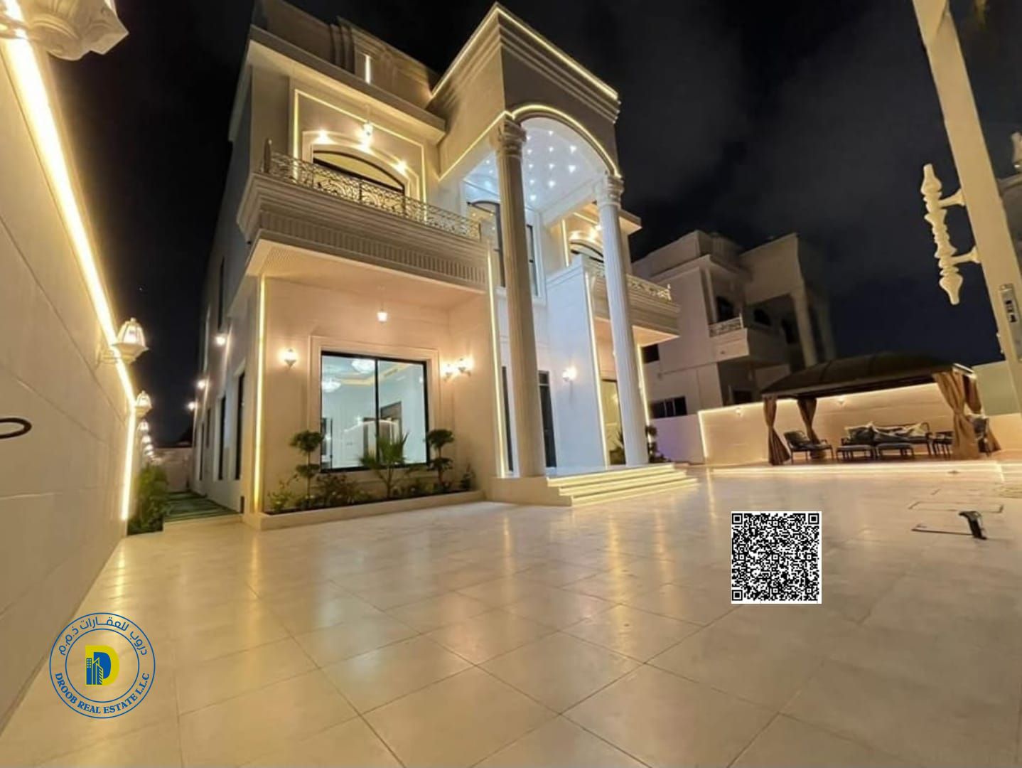 Enjoy the luxury classic villa in Al Rawda 1, Ajman, 5 rooms with pool, electricity, water and AC, spacious areas, freehold and bank financing