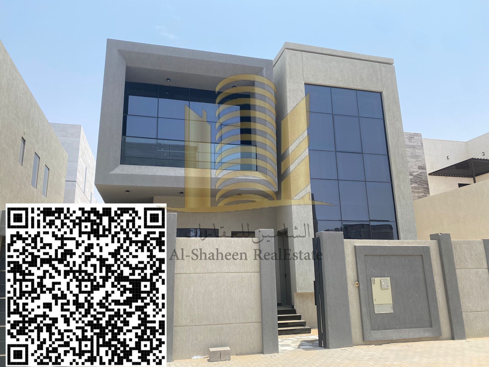 Villa for rent in Ajman Al Zahya area near Mohammed bin Zayed Split air conditioners Super deluxe finishing Decorations 4 master bedrooms upstairs + balcony Master lounge with sinks Hall with bathroom Storage Laundry room Maid's room with external bath