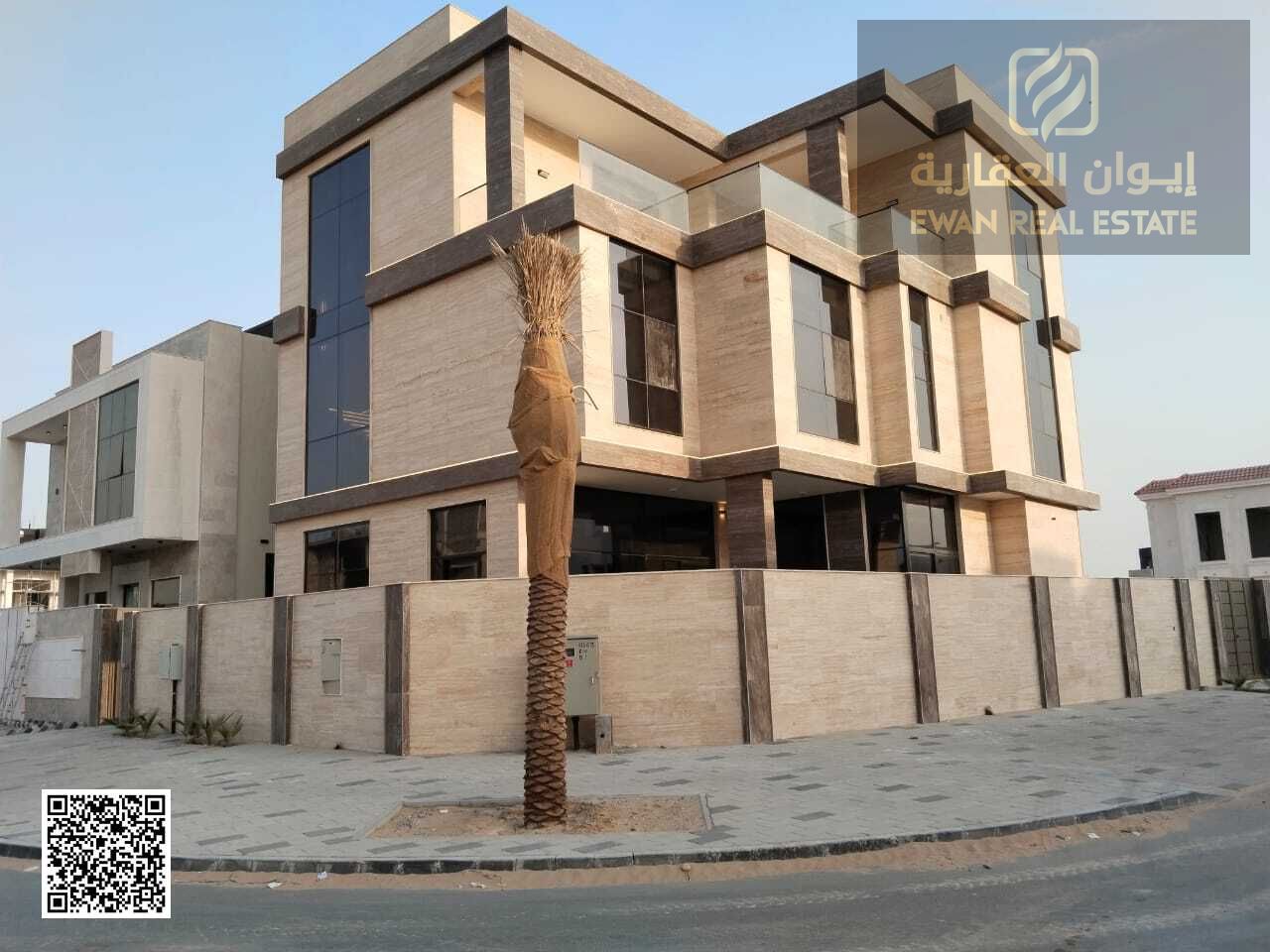 A corner villa for sale on two streets in Al Yasmeen, 5 bedrooms, with a large pool and a roof, at an all-inclusive price. Close to all amenities and