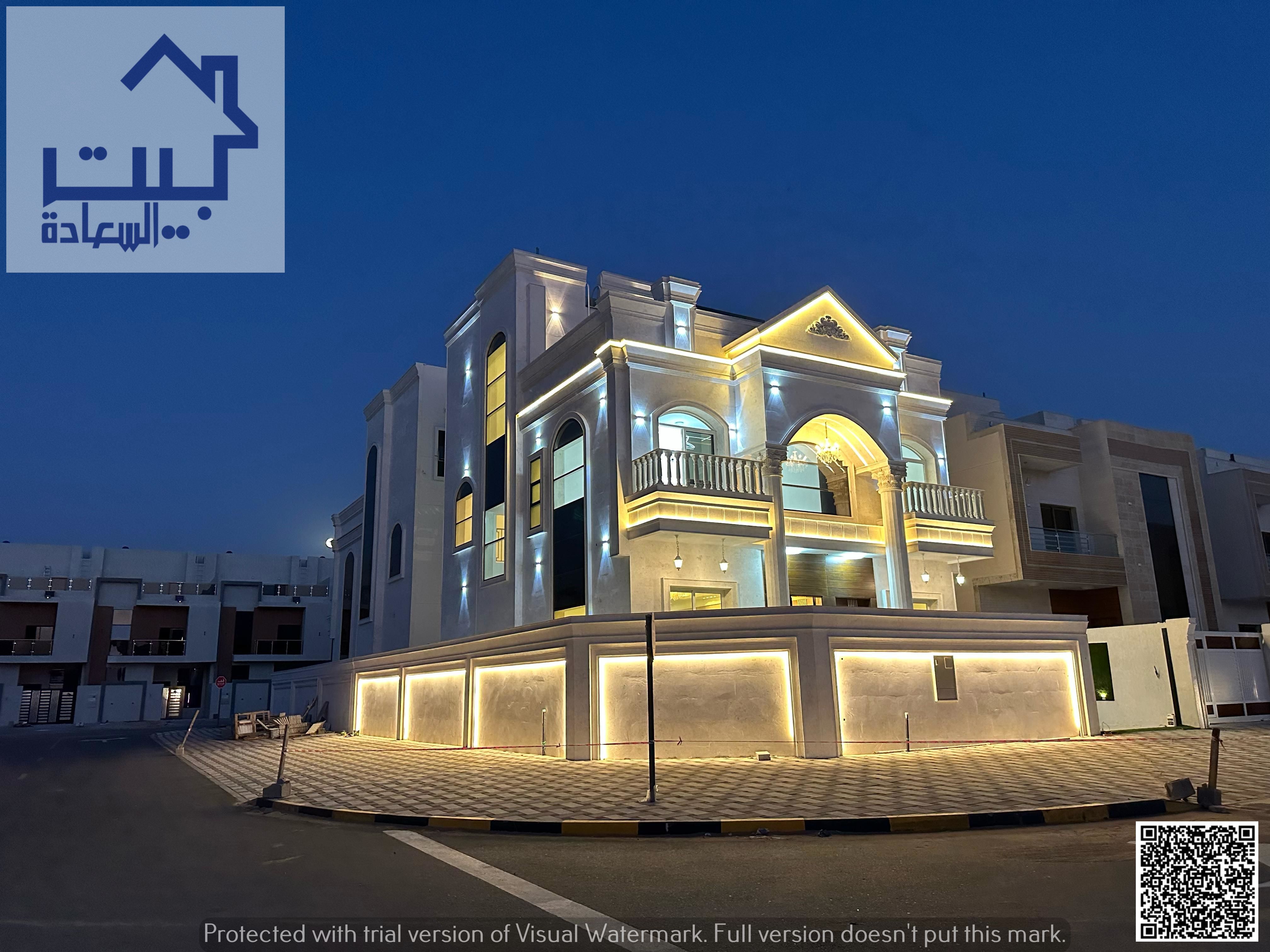 Classic corner villa, on the corner of two streets, in Al Helio 2 area, classic, modern finishing, wonderful designs, spacious areas, with a roof, at