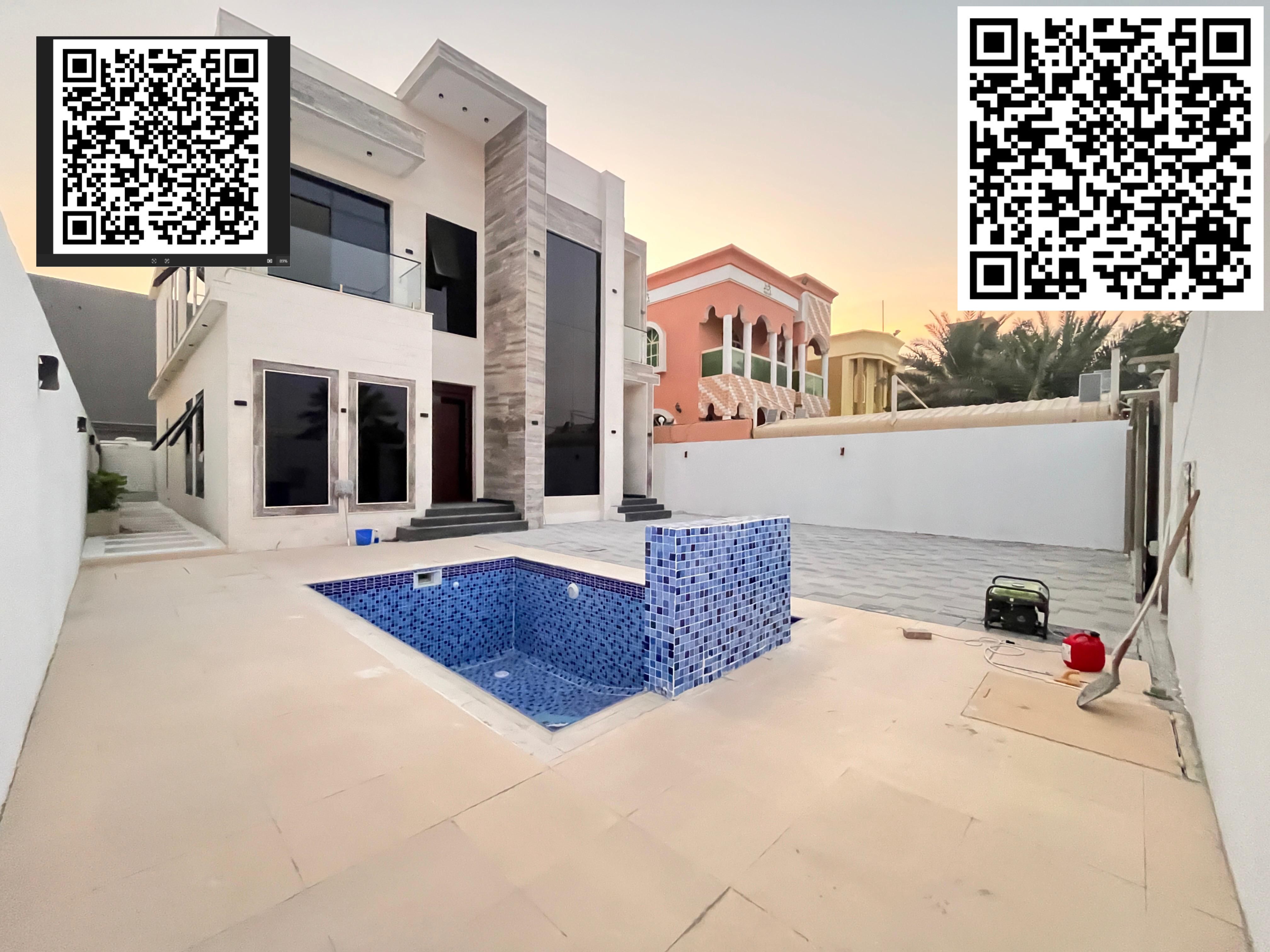 Modern villa for sale in Al Rawda, Sheikh Ammar Street, including electricity, water, sewage, and air conditioning. - Consisting of: - 5 master bedro