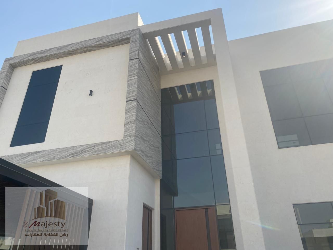 For sale, a modern-designed villa in Sharjah Emirate, Al-Hawashi area. The villa features high-quality and excellent finishes, spacious area, facades,