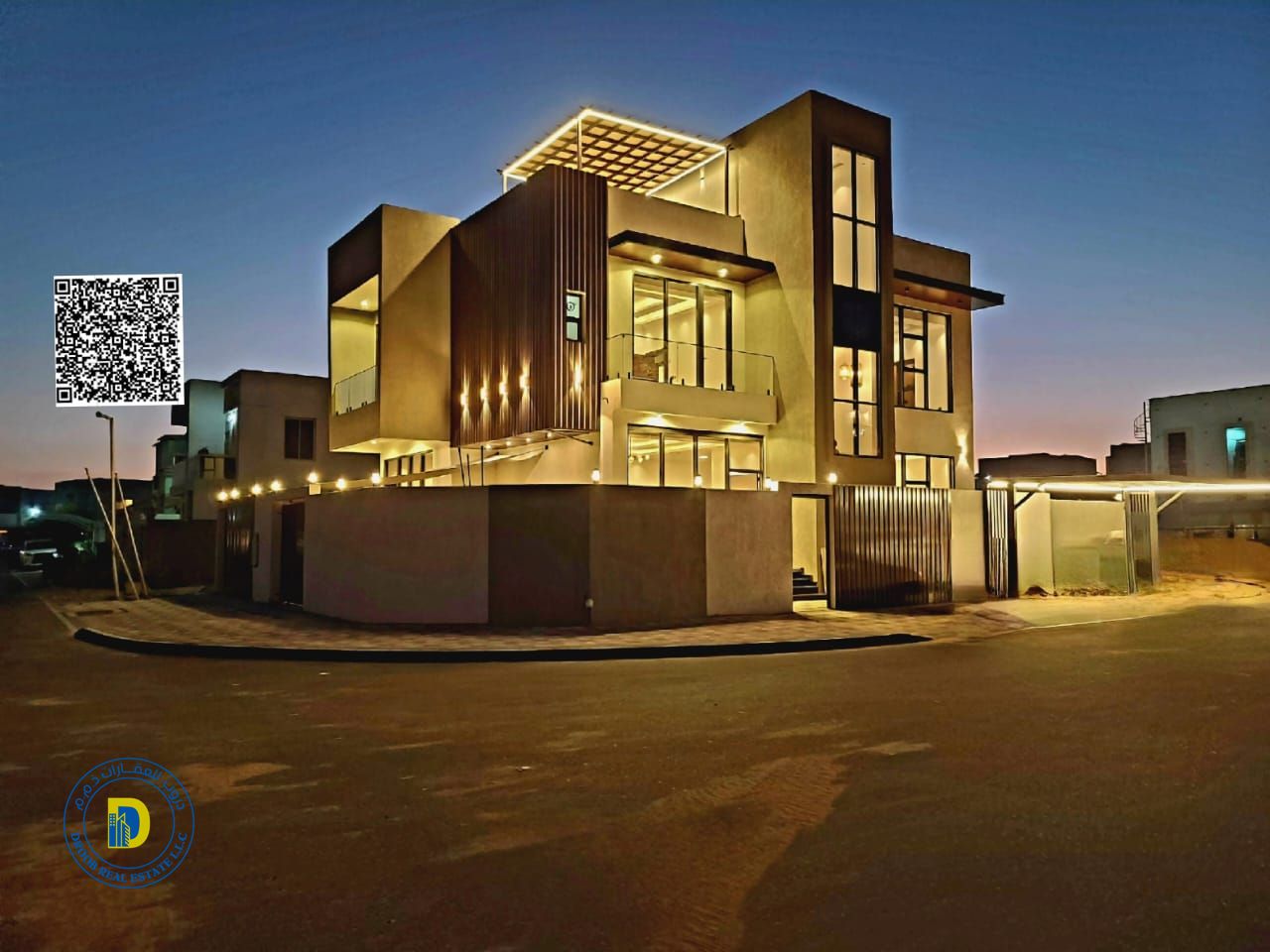 For sale in Al Zahya , 5-room corner villa with a roof, including registration fees, water and electricity, bank financing, freehold
