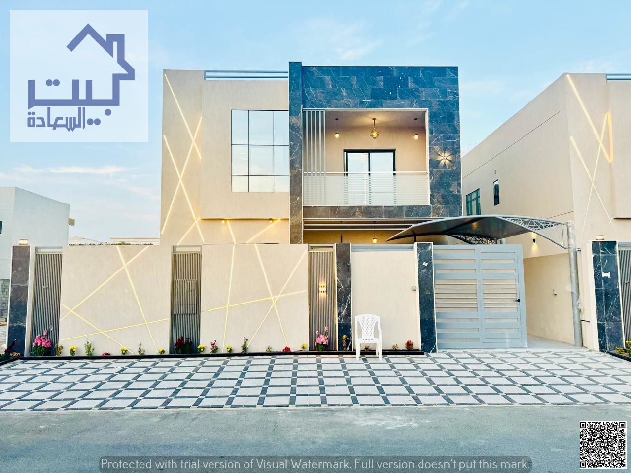For sale/ Modern villa in the upscale Al Zahya neighborhood, including water, electricity and air conditioning, directly on the service road, freehold