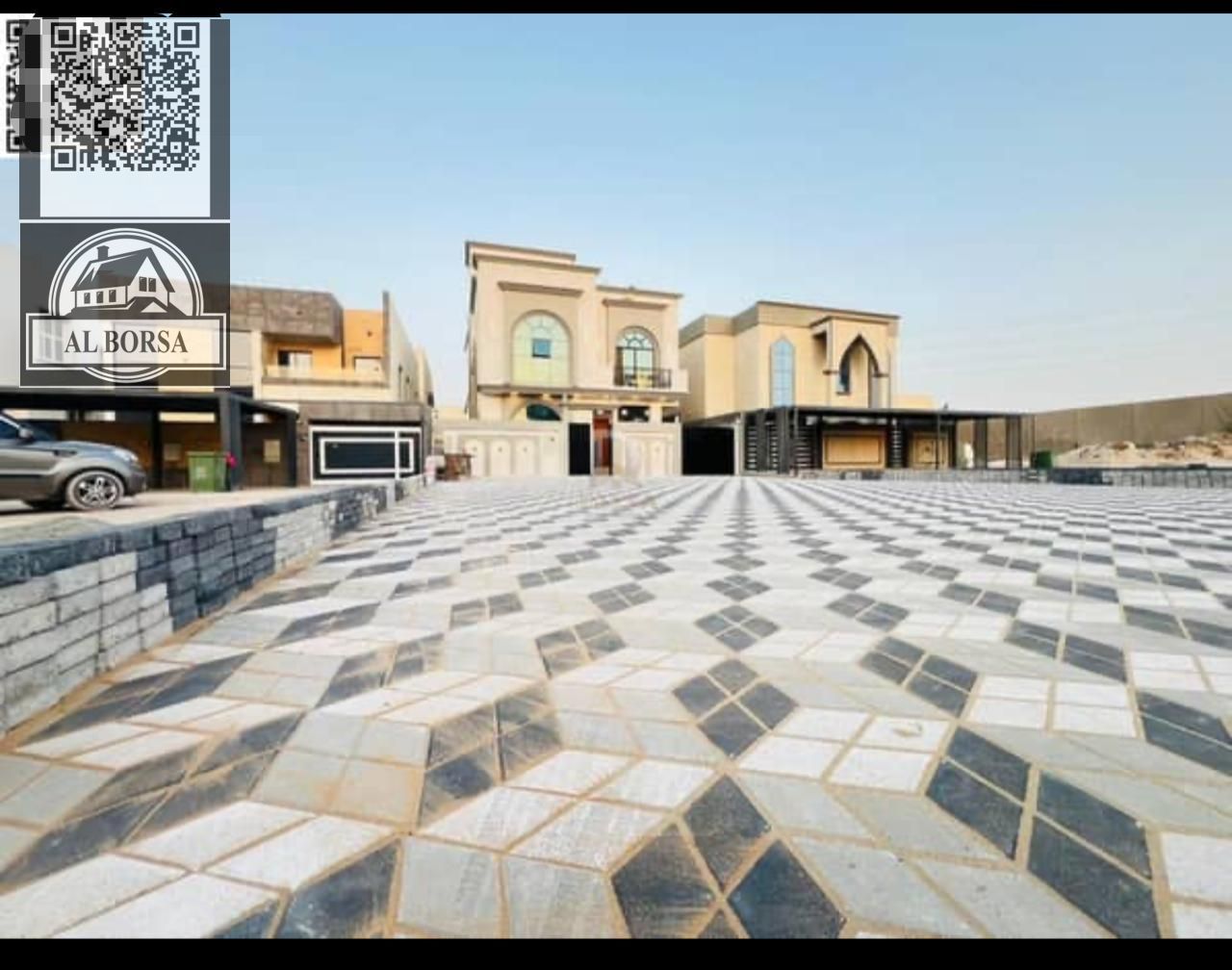 Luxurious villa for sale in Ajman, Al Waha 1 project, next to Azha, near the main street. 3 floors, 7 master bedrooms, a living room, 2 halls, a main