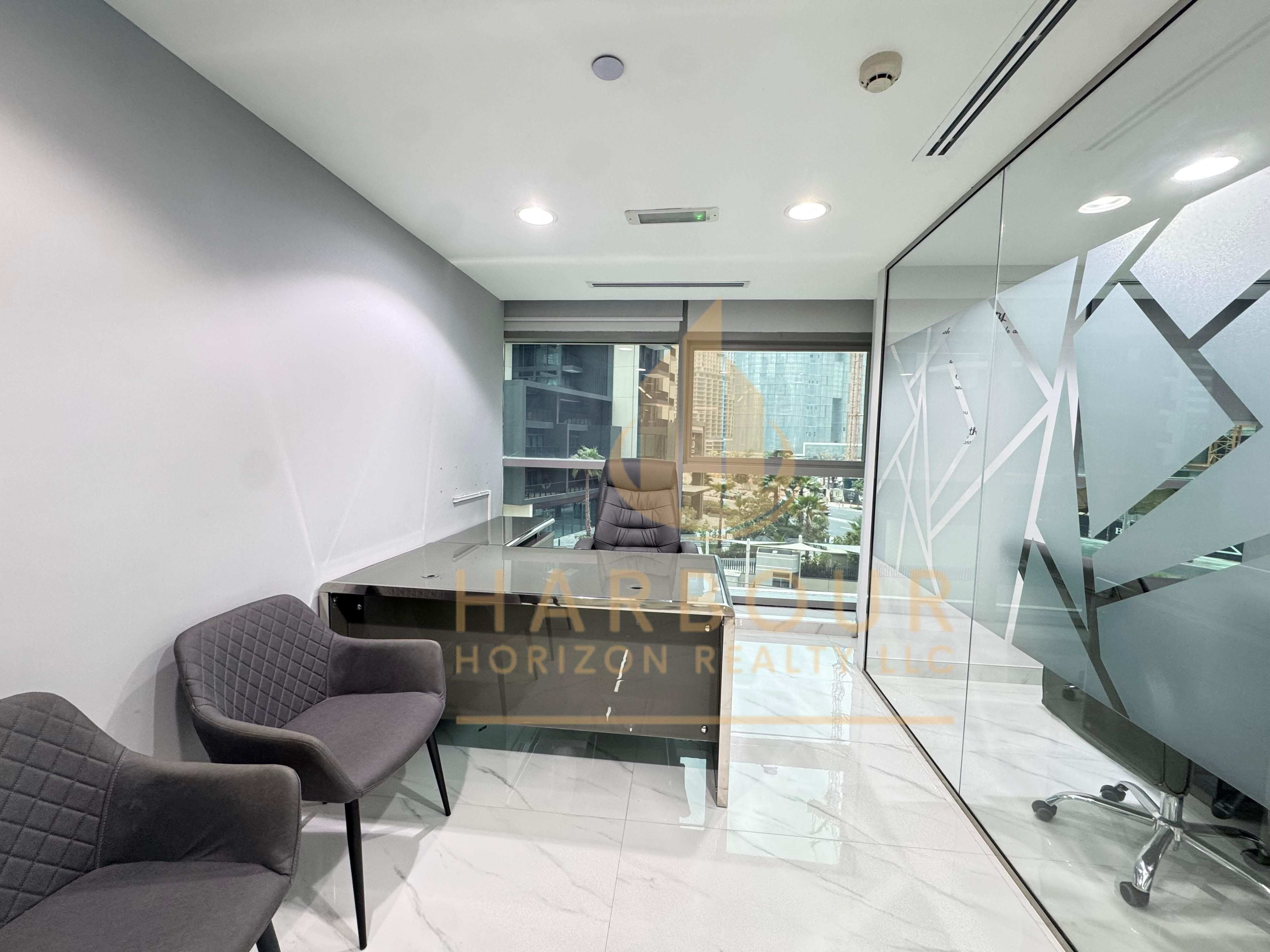 Furnished Office For Rent With Glass Partitions