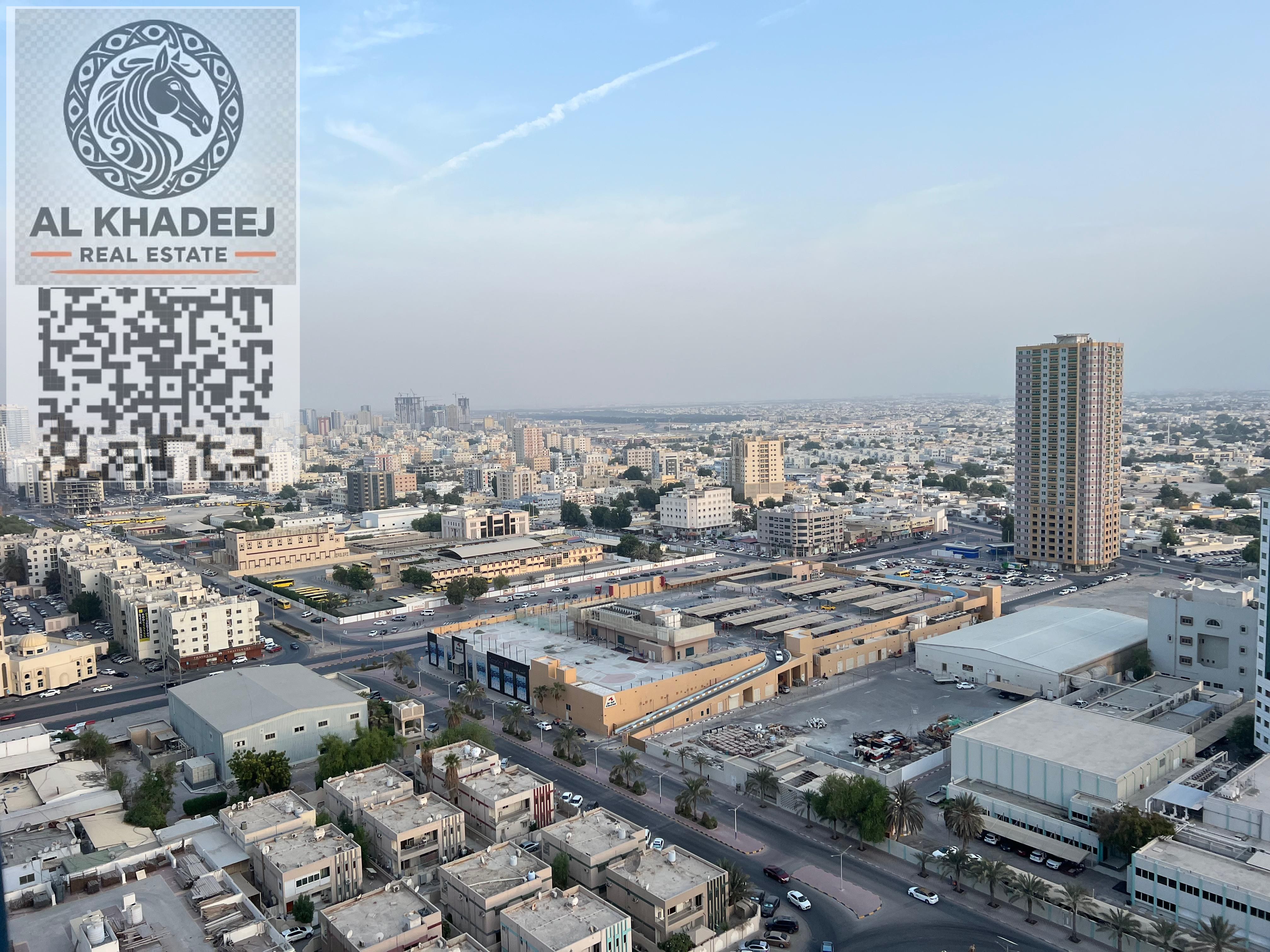 Annual Rent – 2BHK Apartment with Balcony & Sea View in Tower on Sheikh Khalifa Street, Al Nuaimiya 3 – Prime Location Near Services & Sharjah, Great