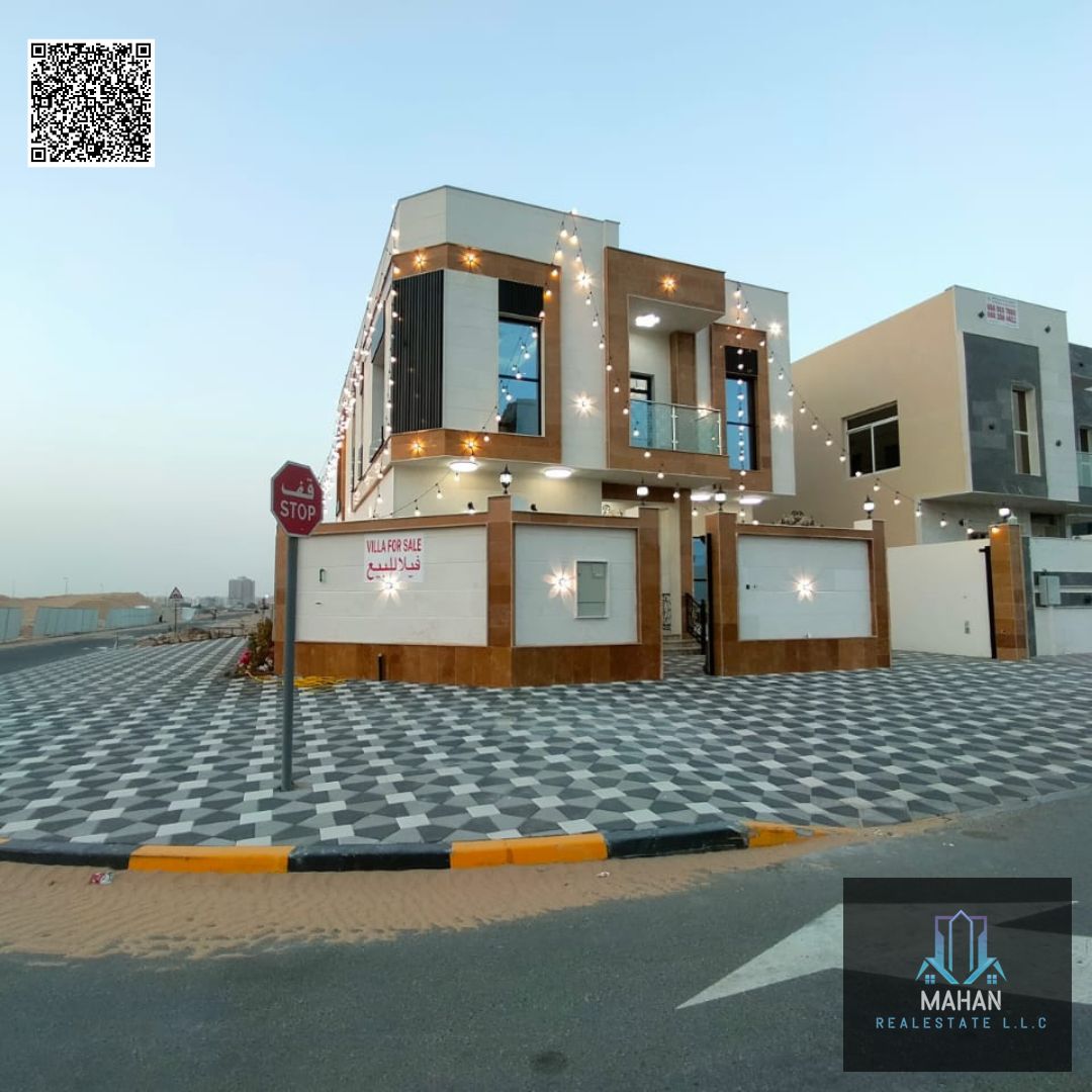 Villa for sale in Ajman Al Amrah area 280 meters around 3014 sqft, buildup area 3500, corner villa Consist of 5 master bedrooms, hall, mails, kitchen
